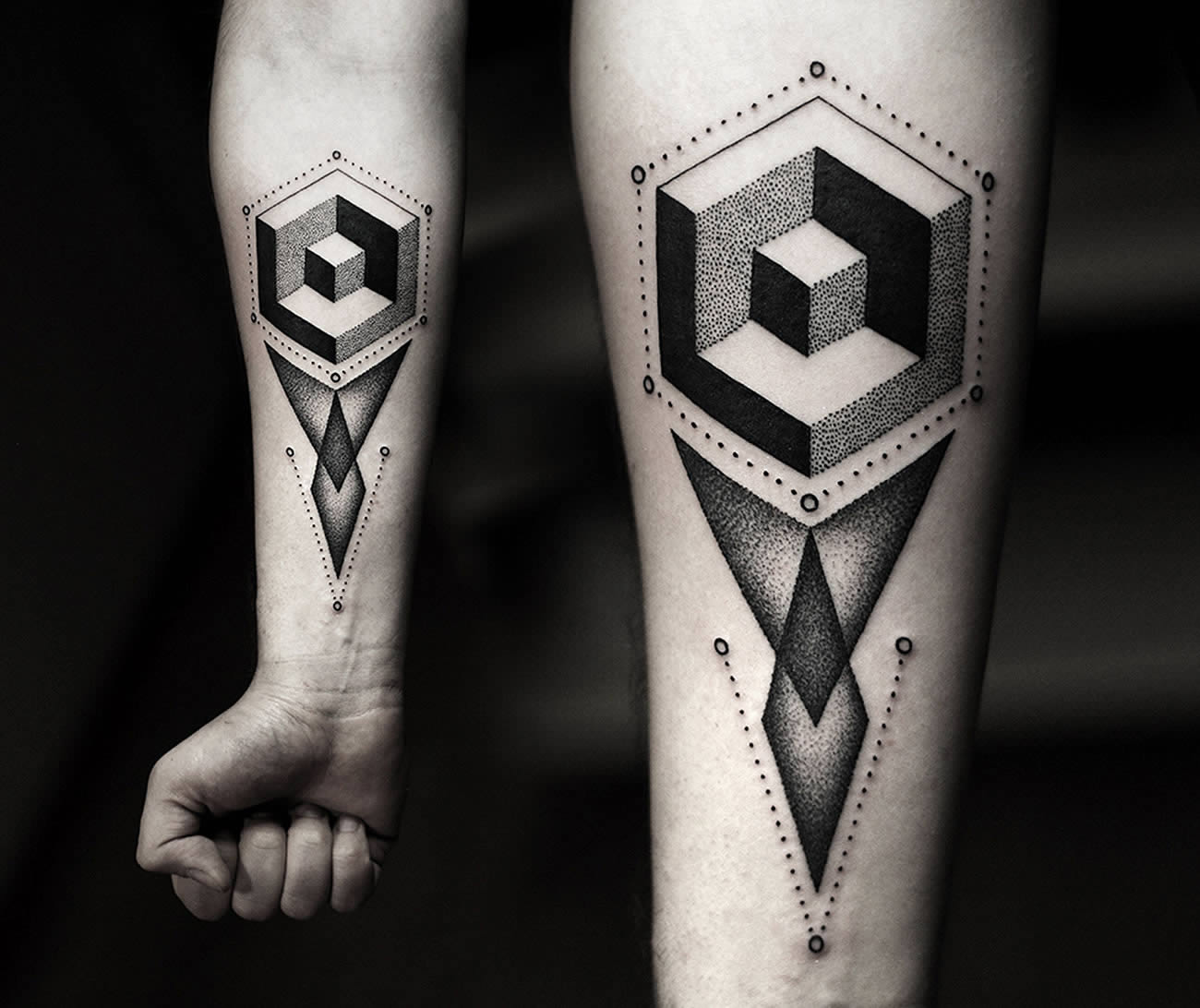 3d geometric shapes tattoo by kamil czapiga