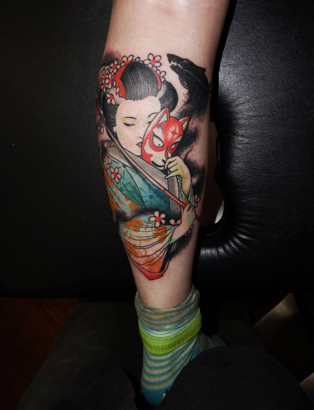 asian girl with mask, tattoo by Matt Lambdin