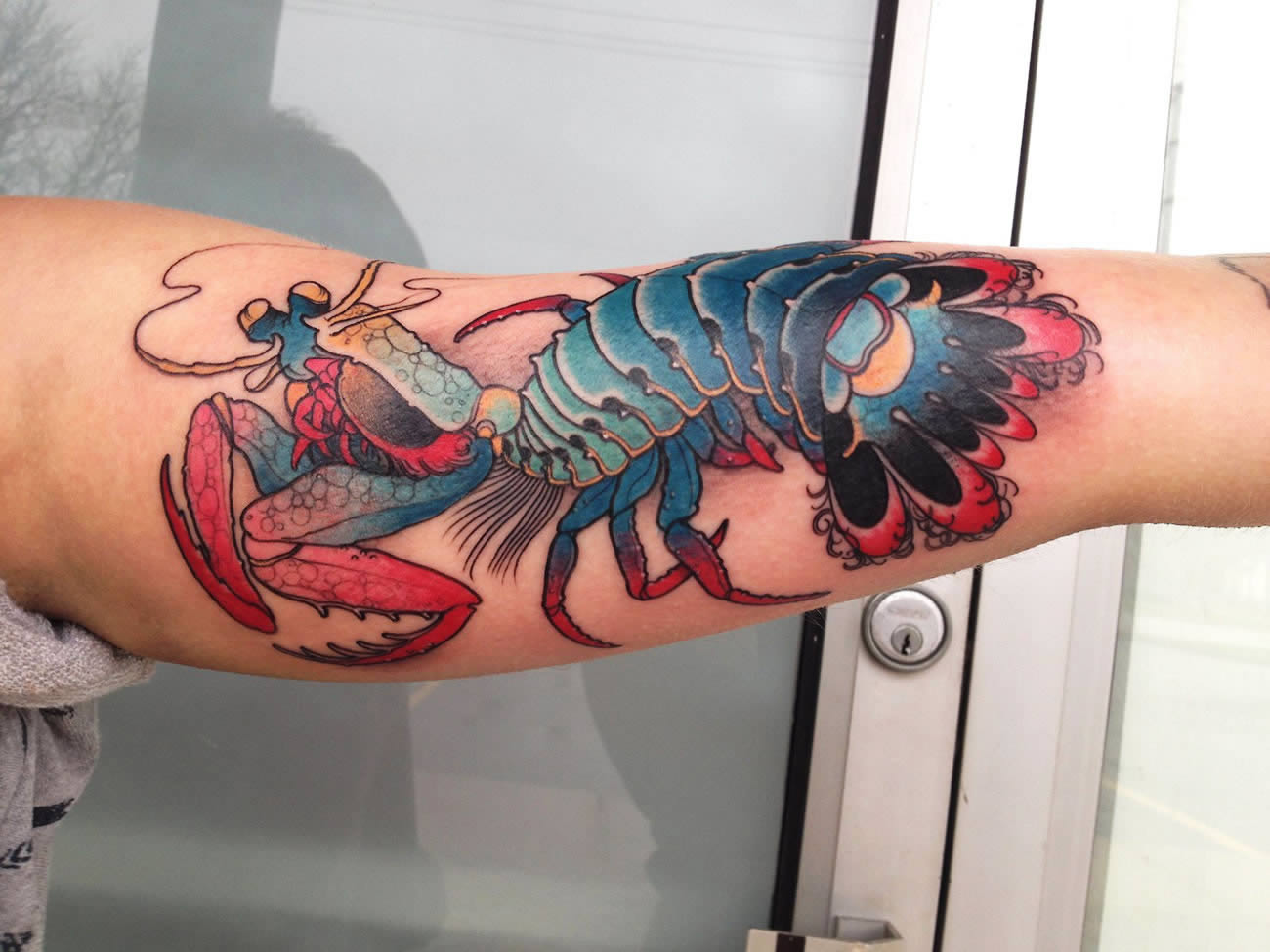 lobster tattoo on arm by Matt Lambdin