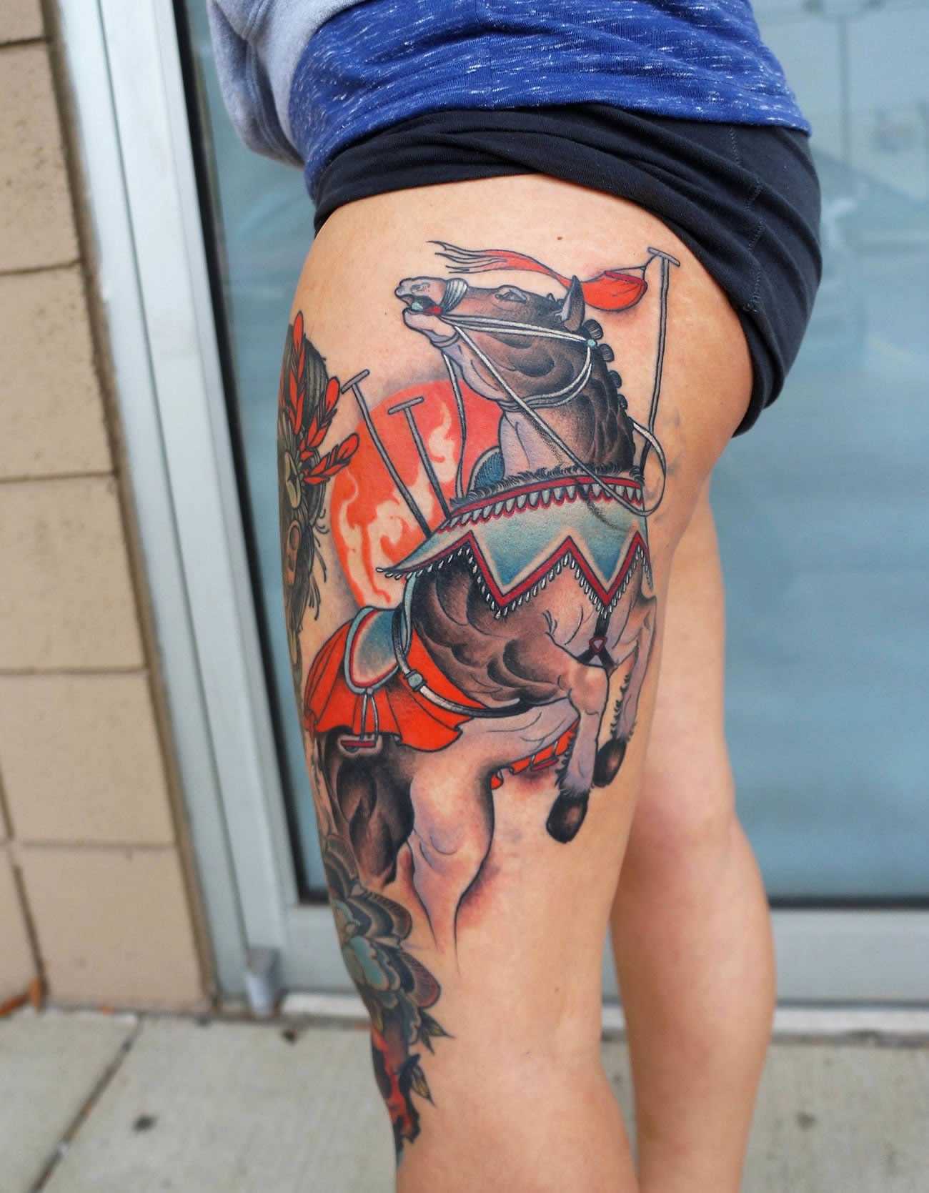 horse tattoo on leg by Matt Lambdin