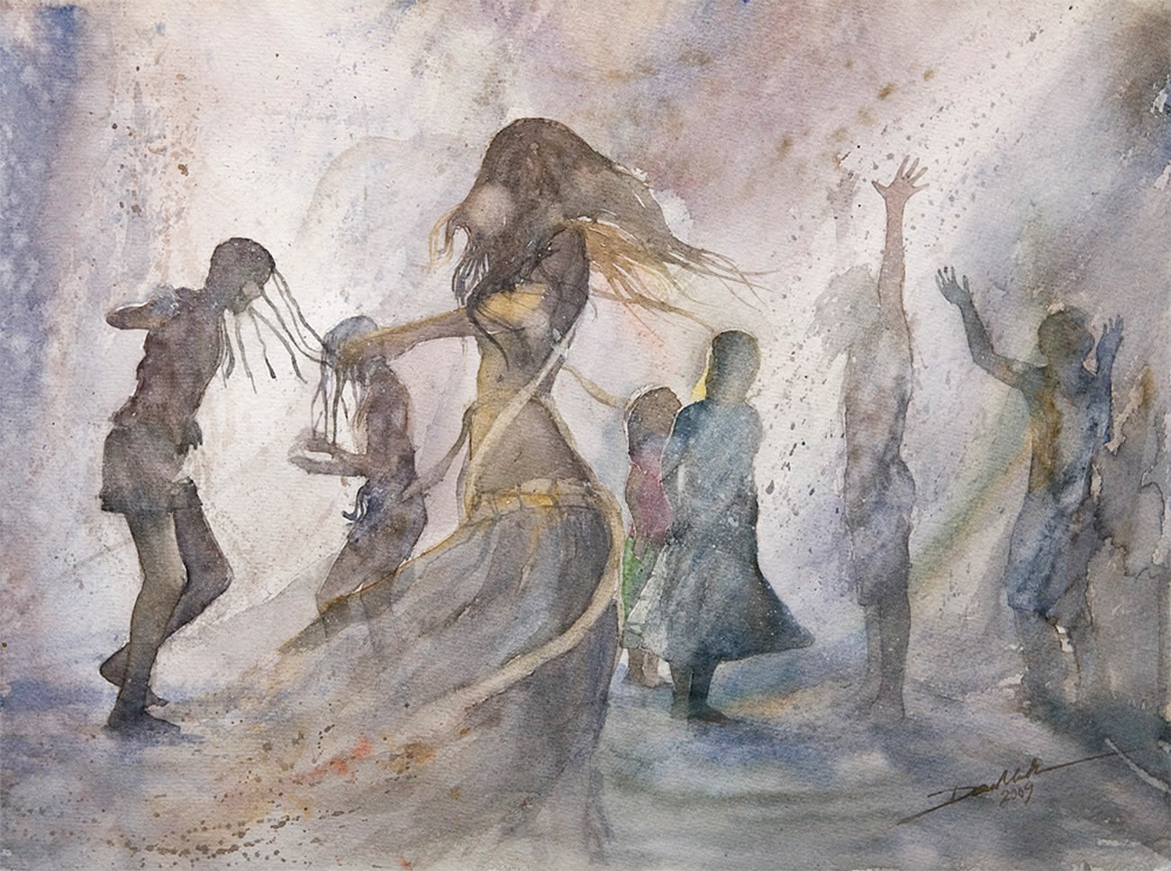 dancing on the streets, watercolor by minh dam