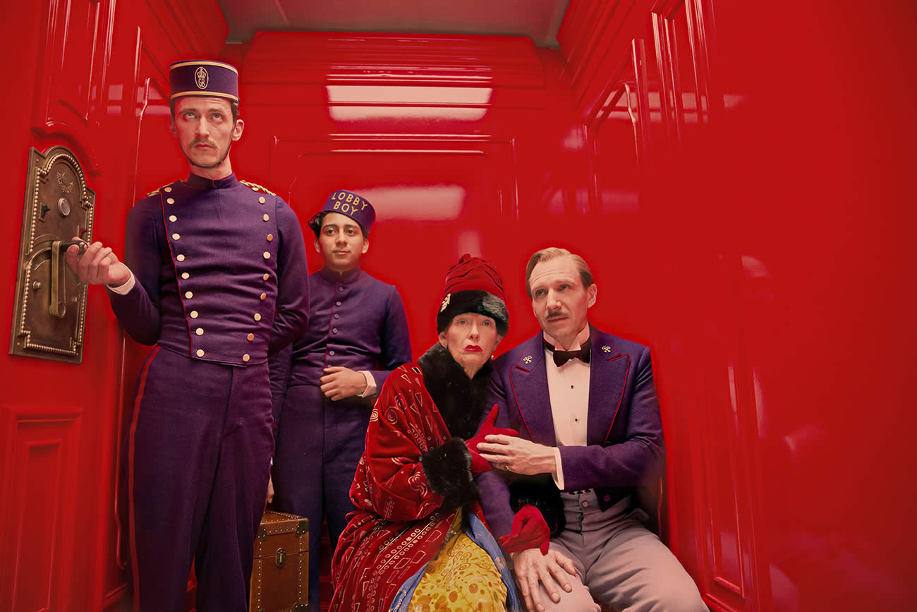 The Grand Budapest Hotel, red background, movie still