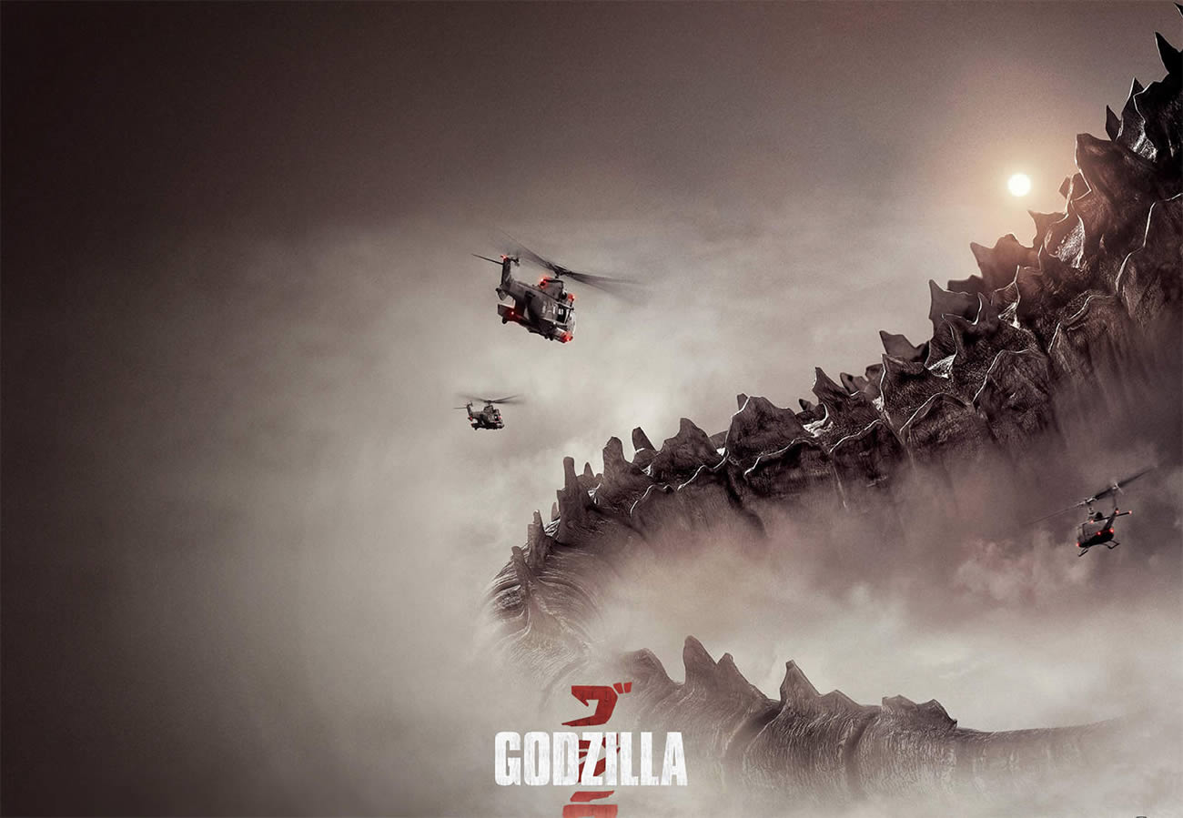 godzilla 2014, helicopter flying over godzilla