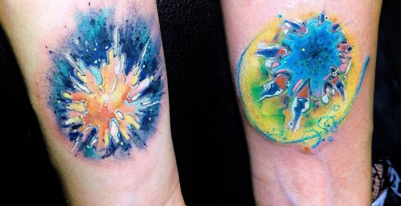 Abstract Sun and Moon tattoos by Karasu Bloodcat Cheng