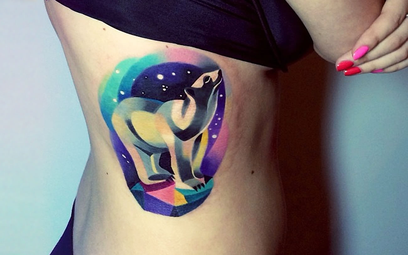 Polar Bear under the Stars tattoo by Sasha Unisex