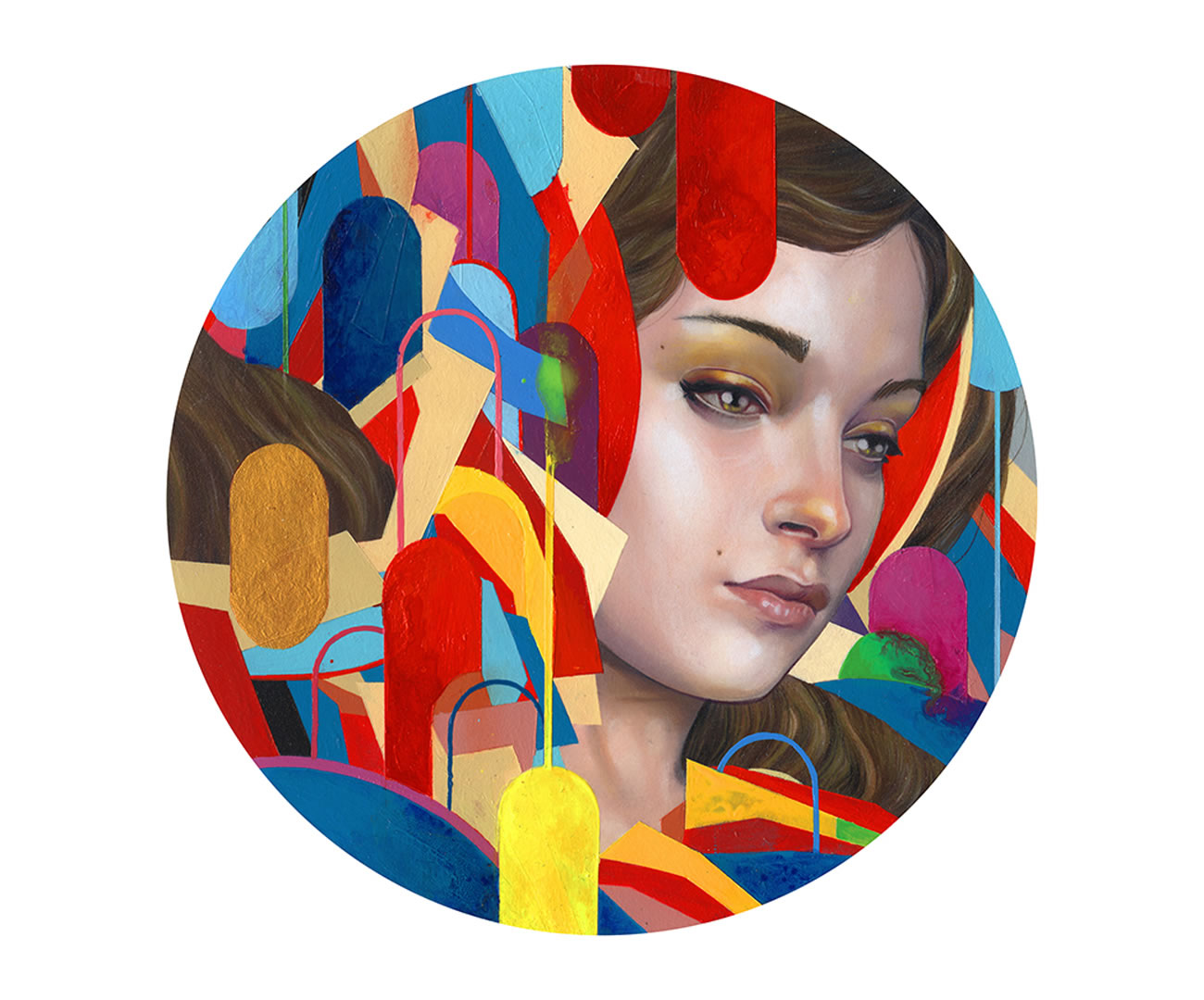 circle painting with girl face by erik jones