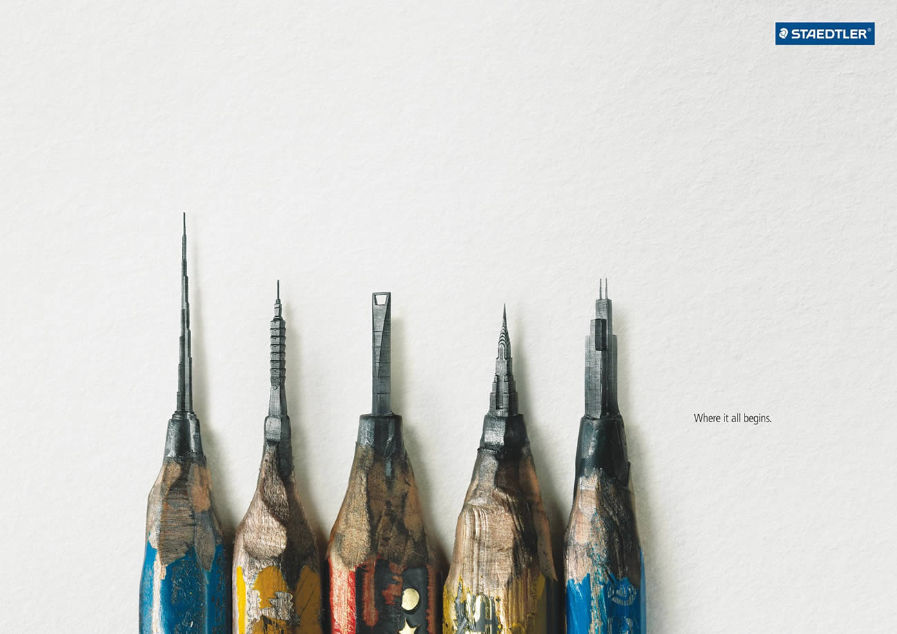 Staedtler: Architecture, pencils carved into buildings, poster design