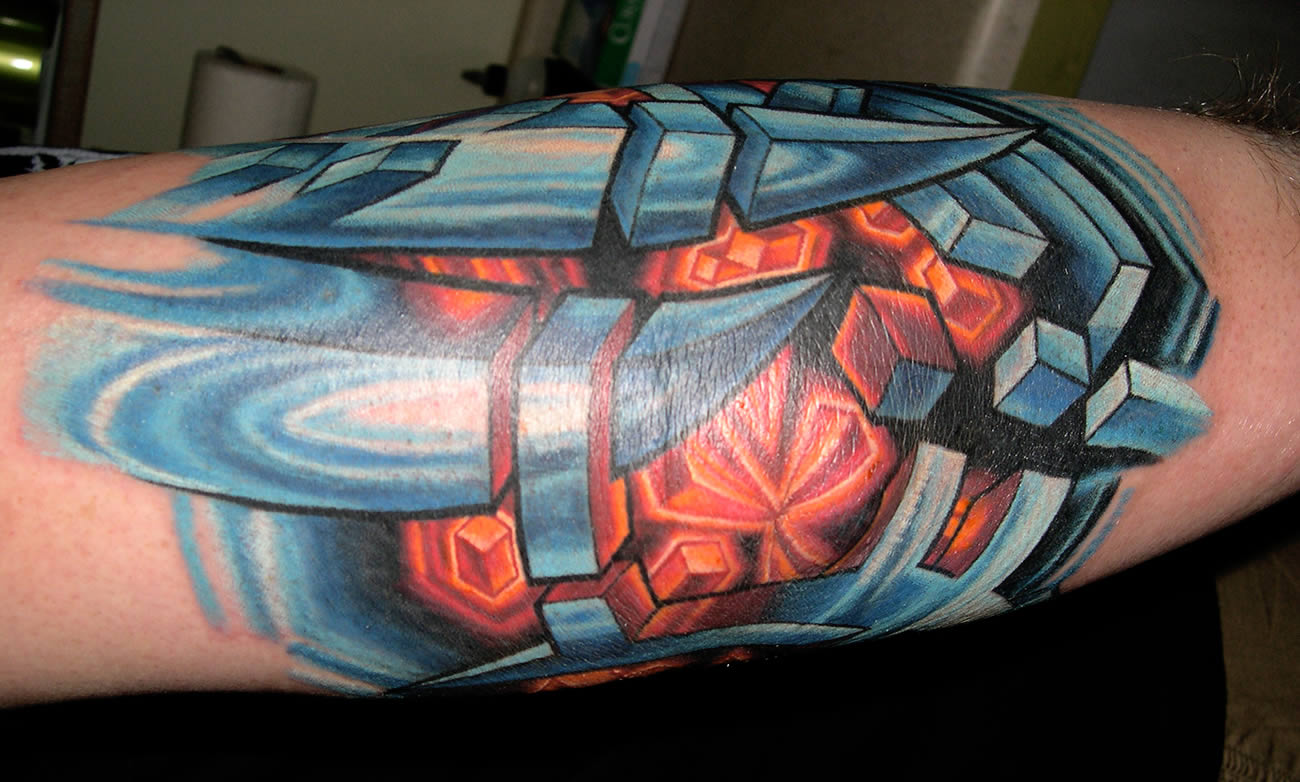 3d tattoo on elbow by mike cole