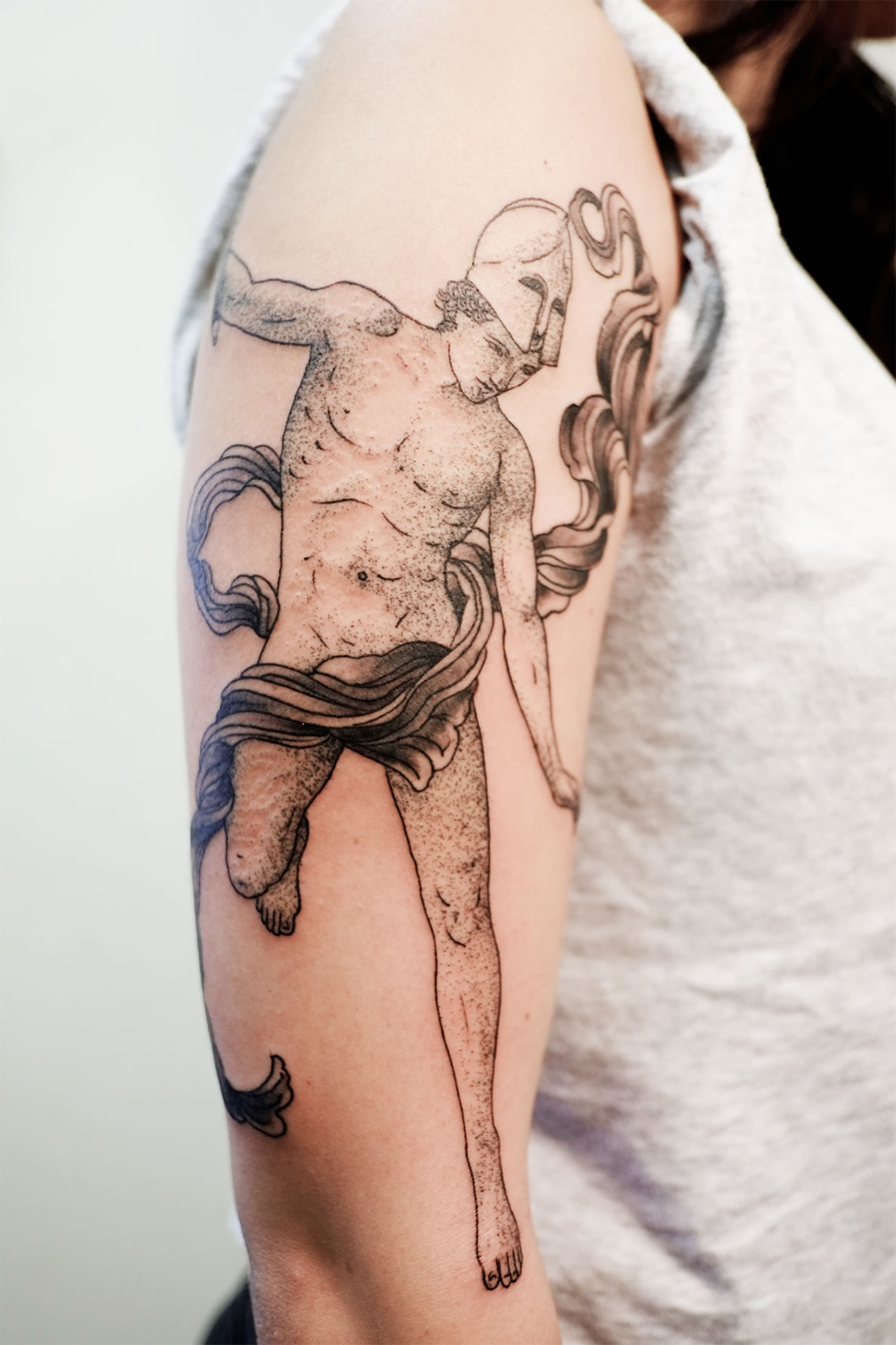 classical art greek man tattoo on arm by victor j webster