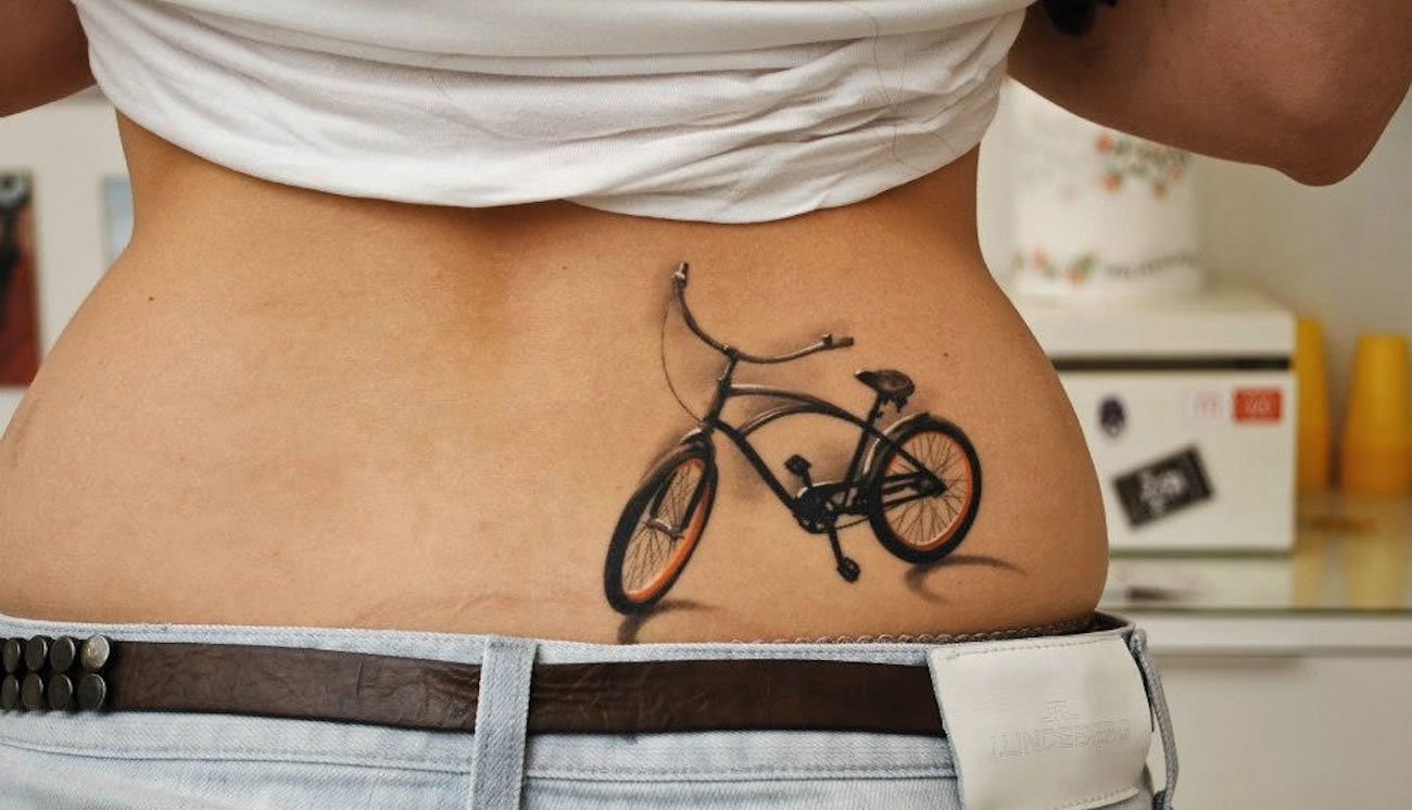 3D bike tattoo by Denis Sivak