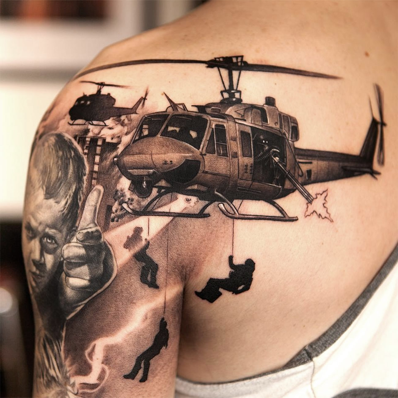 D helicopter tattoo by Niki Norberg