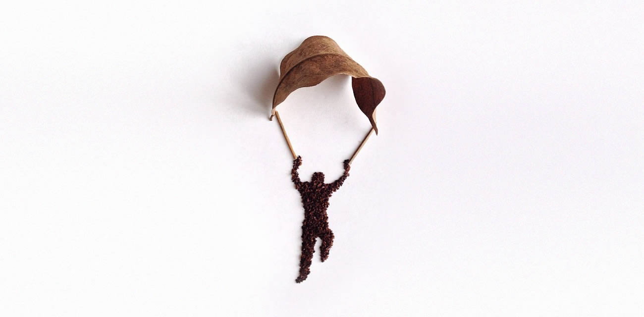 parachute man leaf and coffee by Liv Buranday