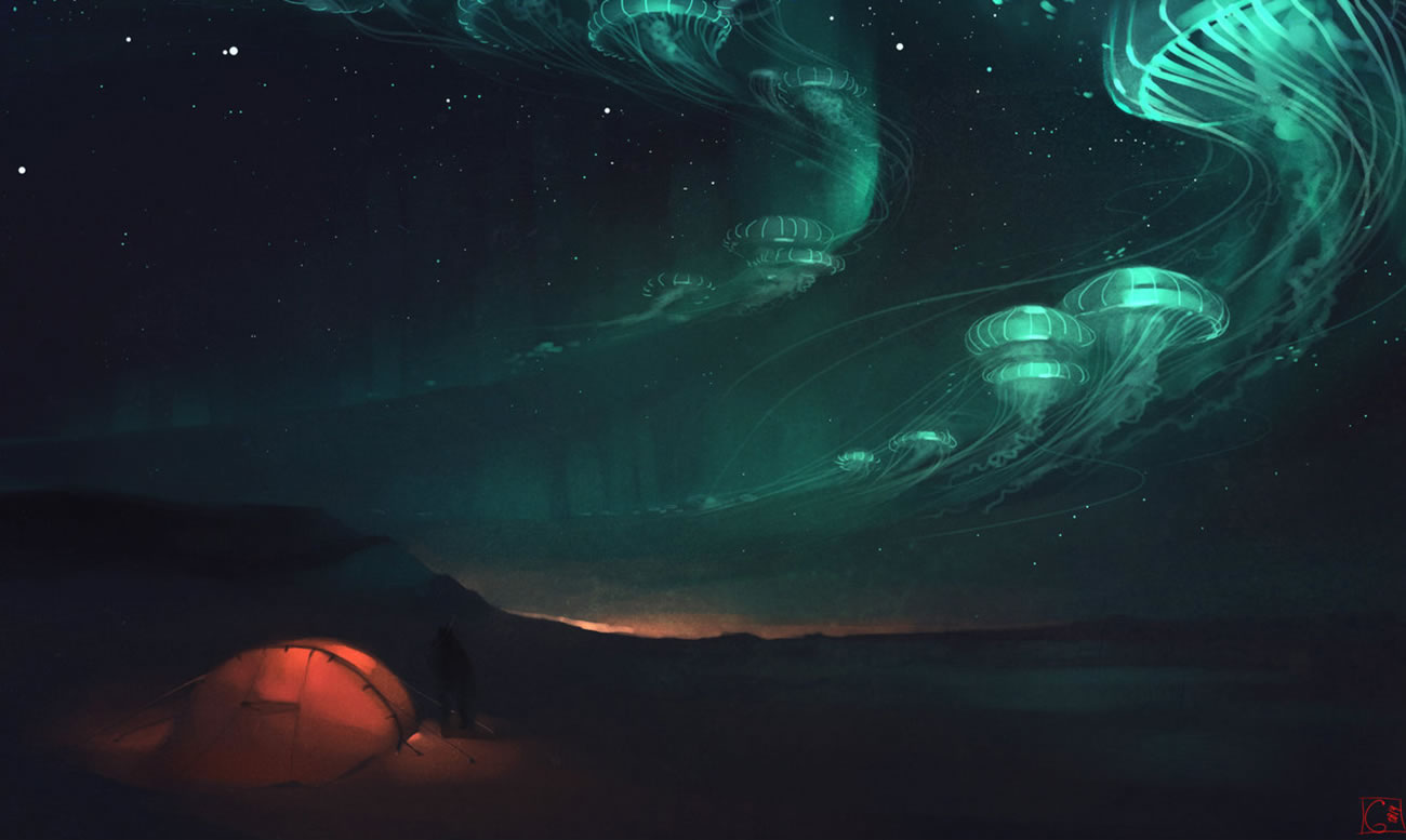 aurora jellyfish sky by Alexandra Khitrova 