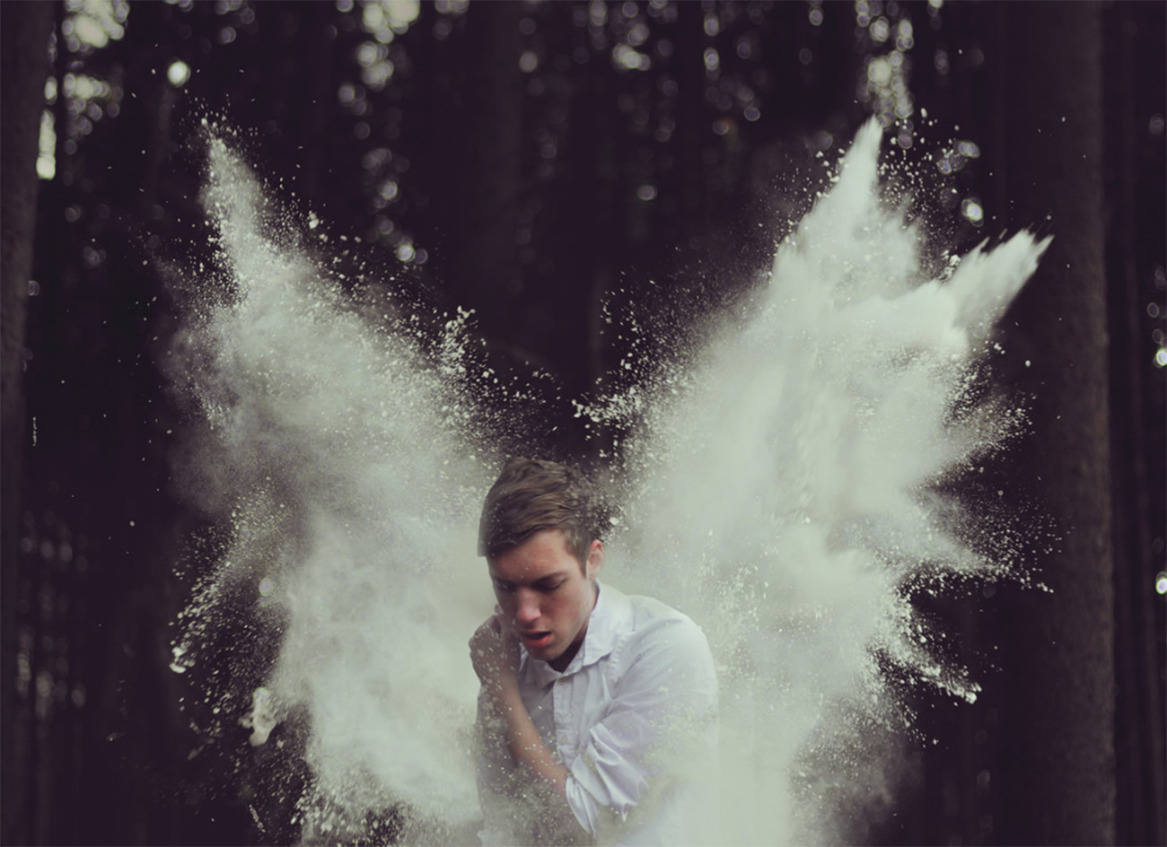 white powder in air, creates angel wings, photography by kyle thompson