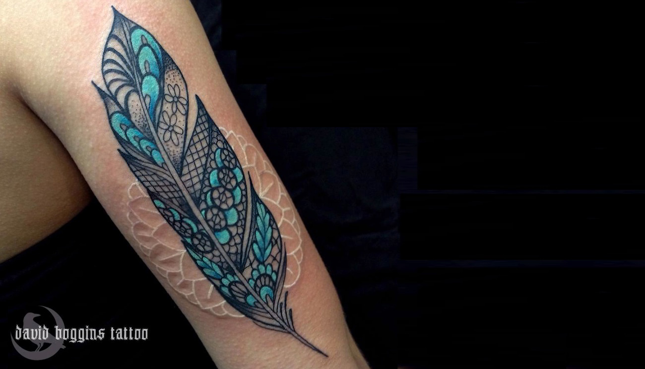 David Boggins Lace Feather Tattoo