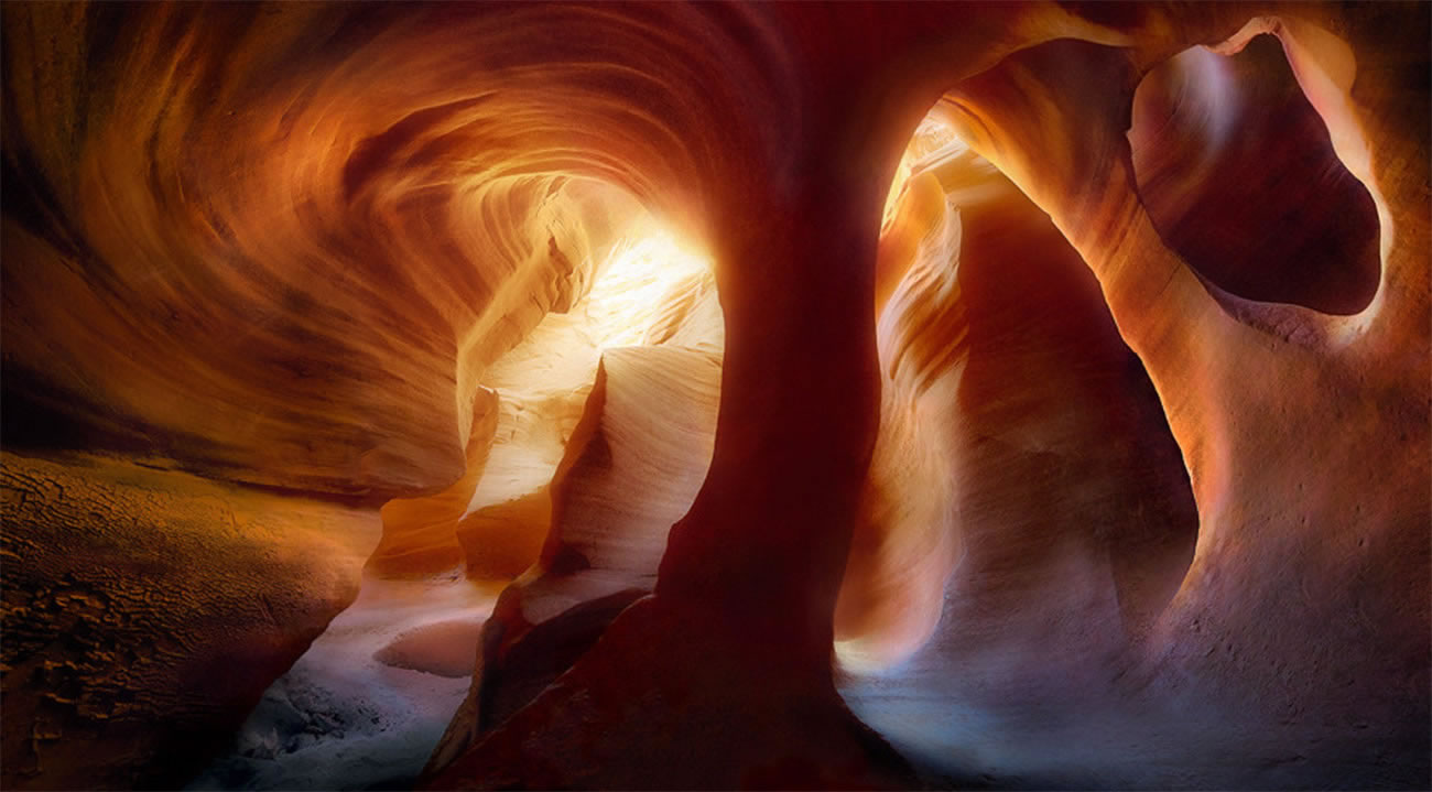 cave tunnel red, by marc adamus