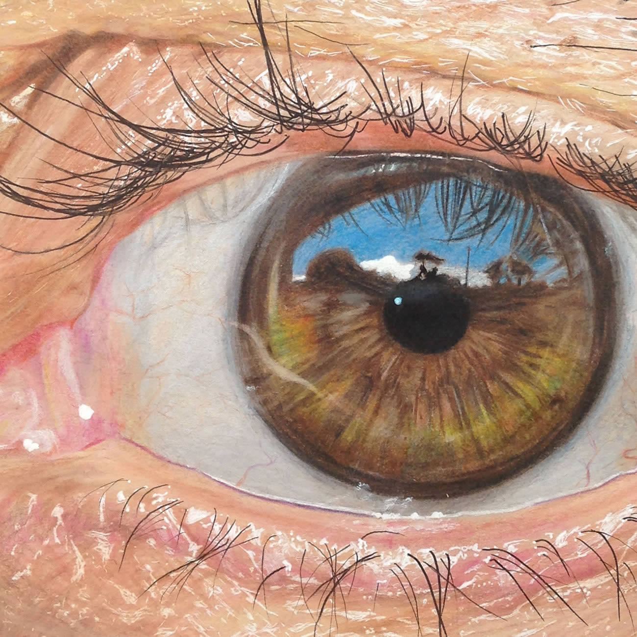 realistic brown eye, close-up of drawing by Redosking