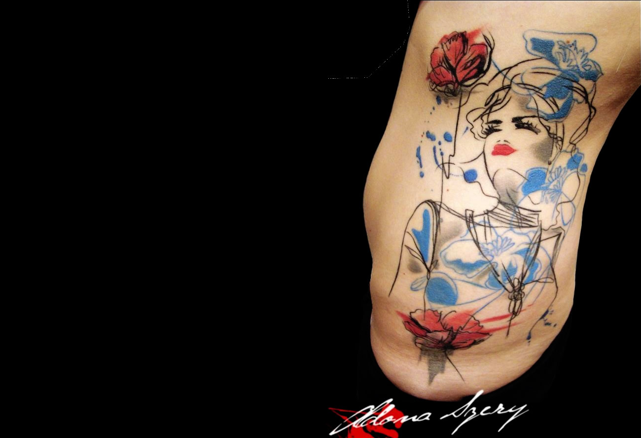 woman painting style tattoo by Aldona Szery