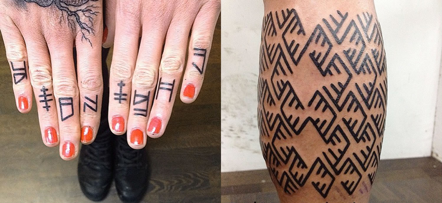hand and leg tattoos by Brody Polinsky
