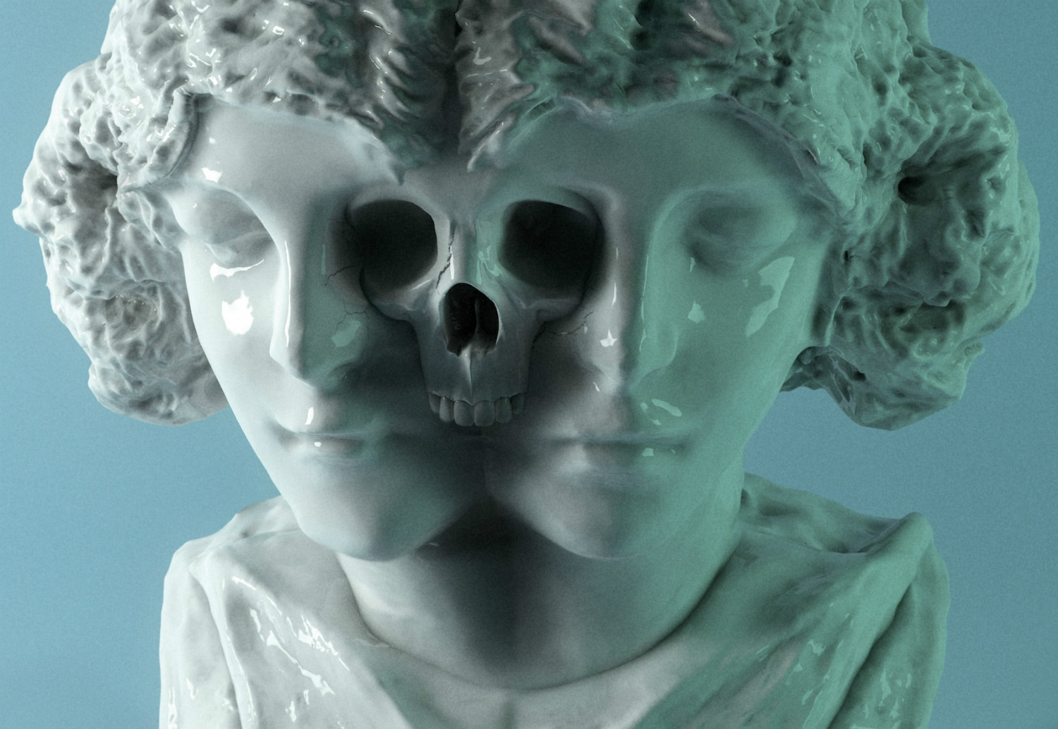 hannes hummel skull sculpture blue digital 