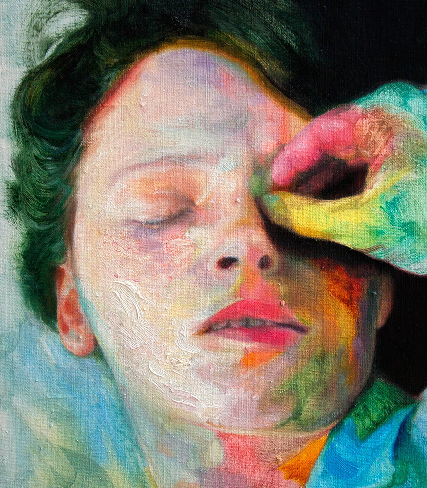 color painted hand over face, painting by Winston Chmielinski