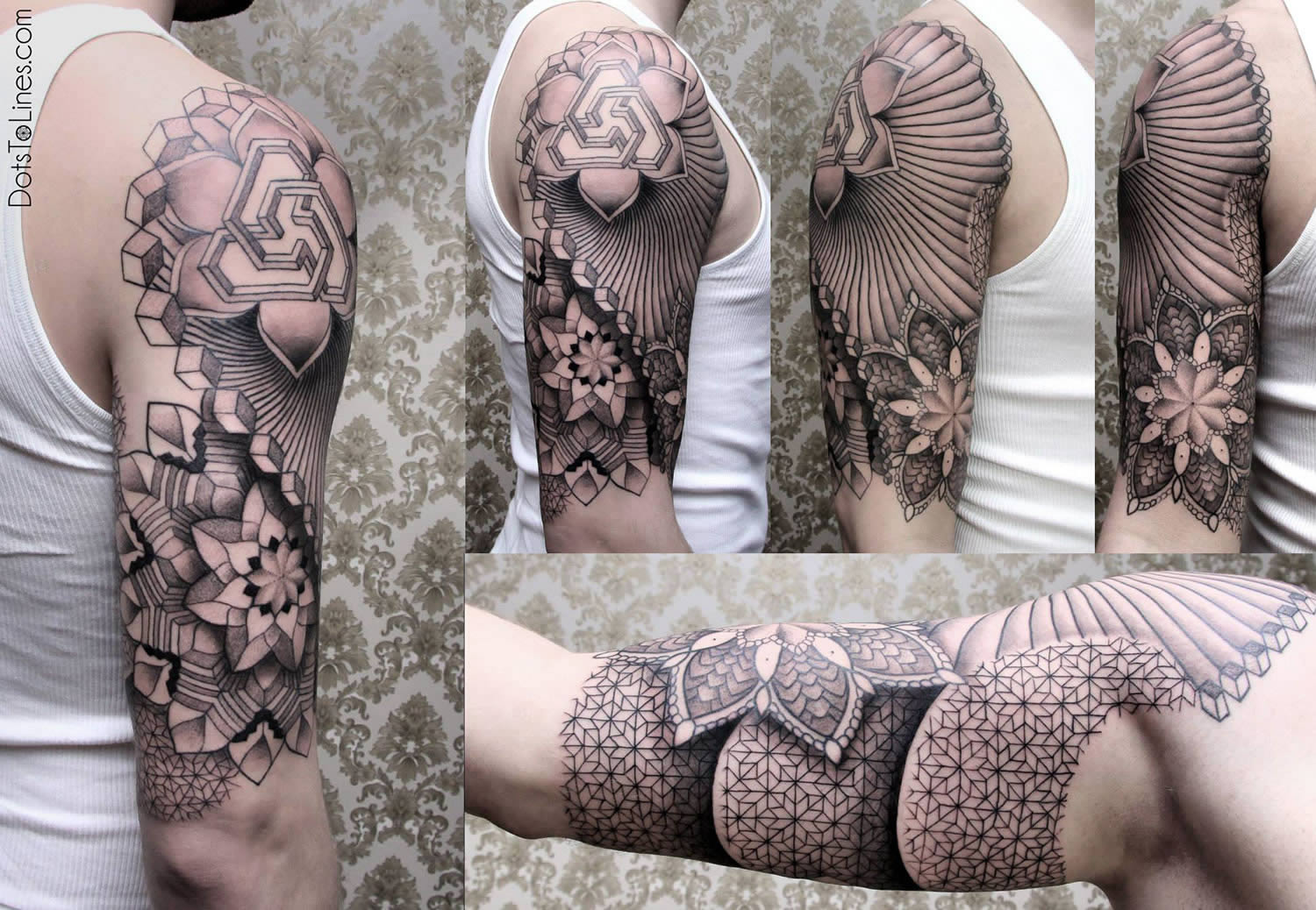 intricate pattern tattoo sleeve by chaim machlev, 2014