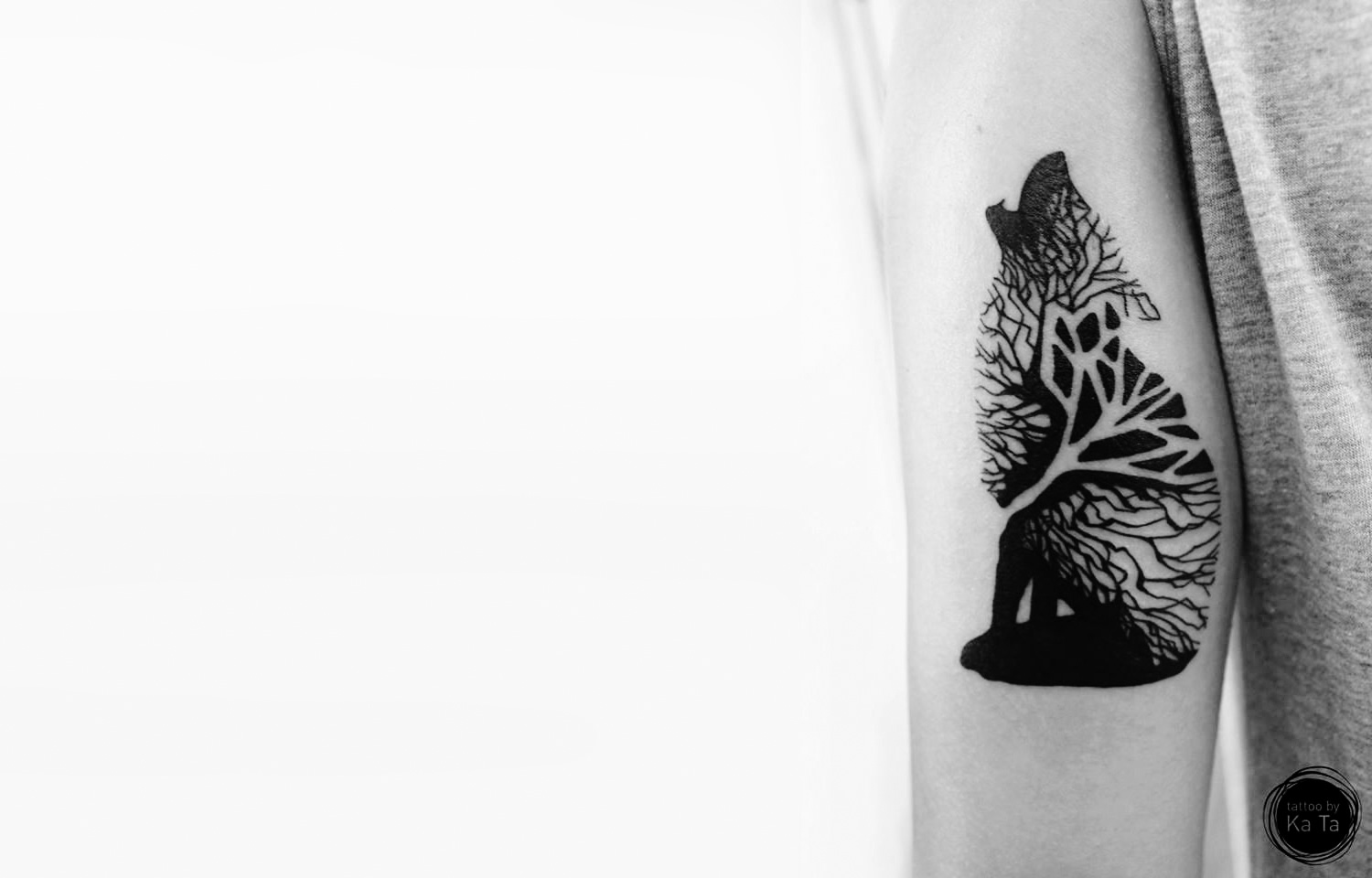Wolf tattoo with branches by Ka Ta