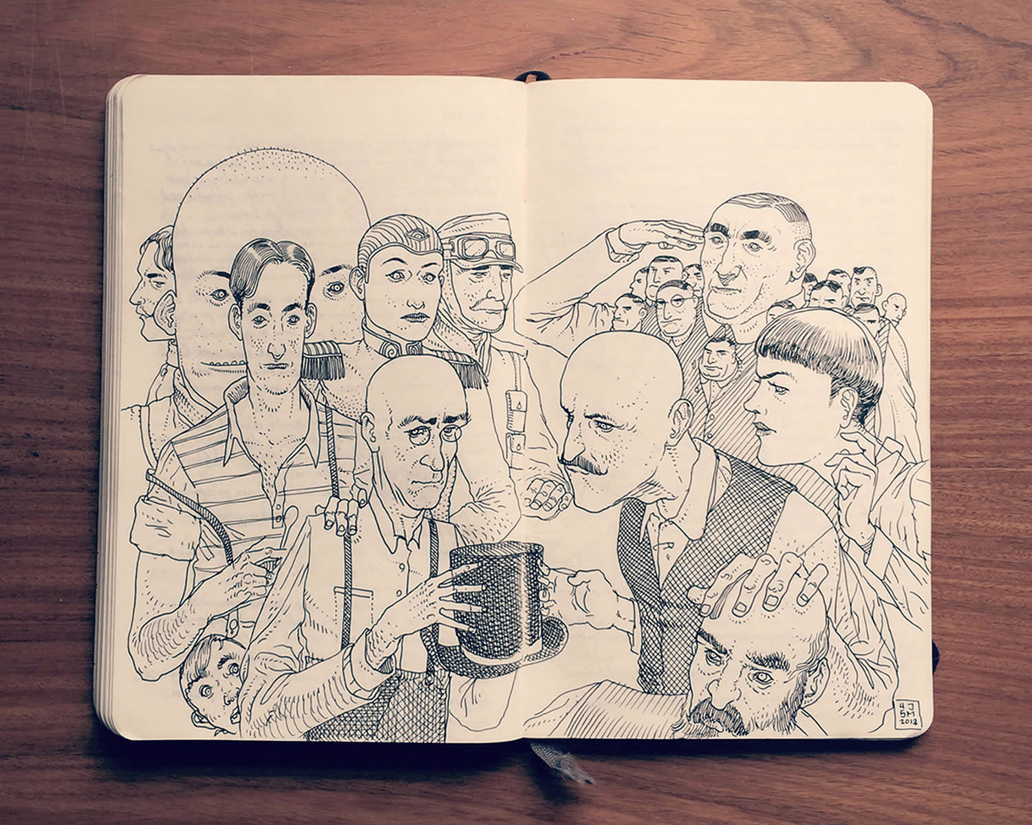 various men heads, sketchbook drawing by Jared Muralt