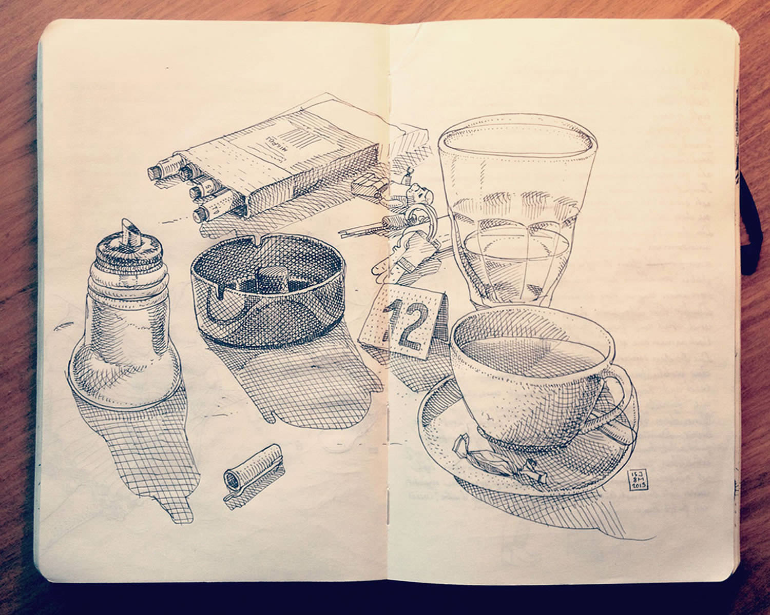 coffee and smokes, cigs, sketchbook drawing by Jared Muralt