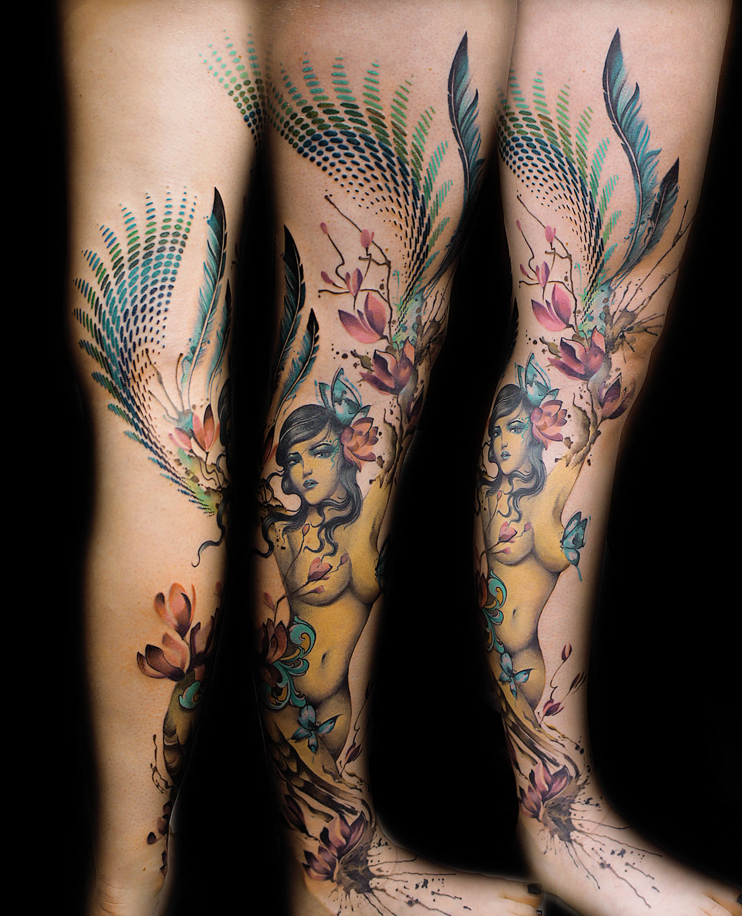 bird and woman tattoo by jay freestyle