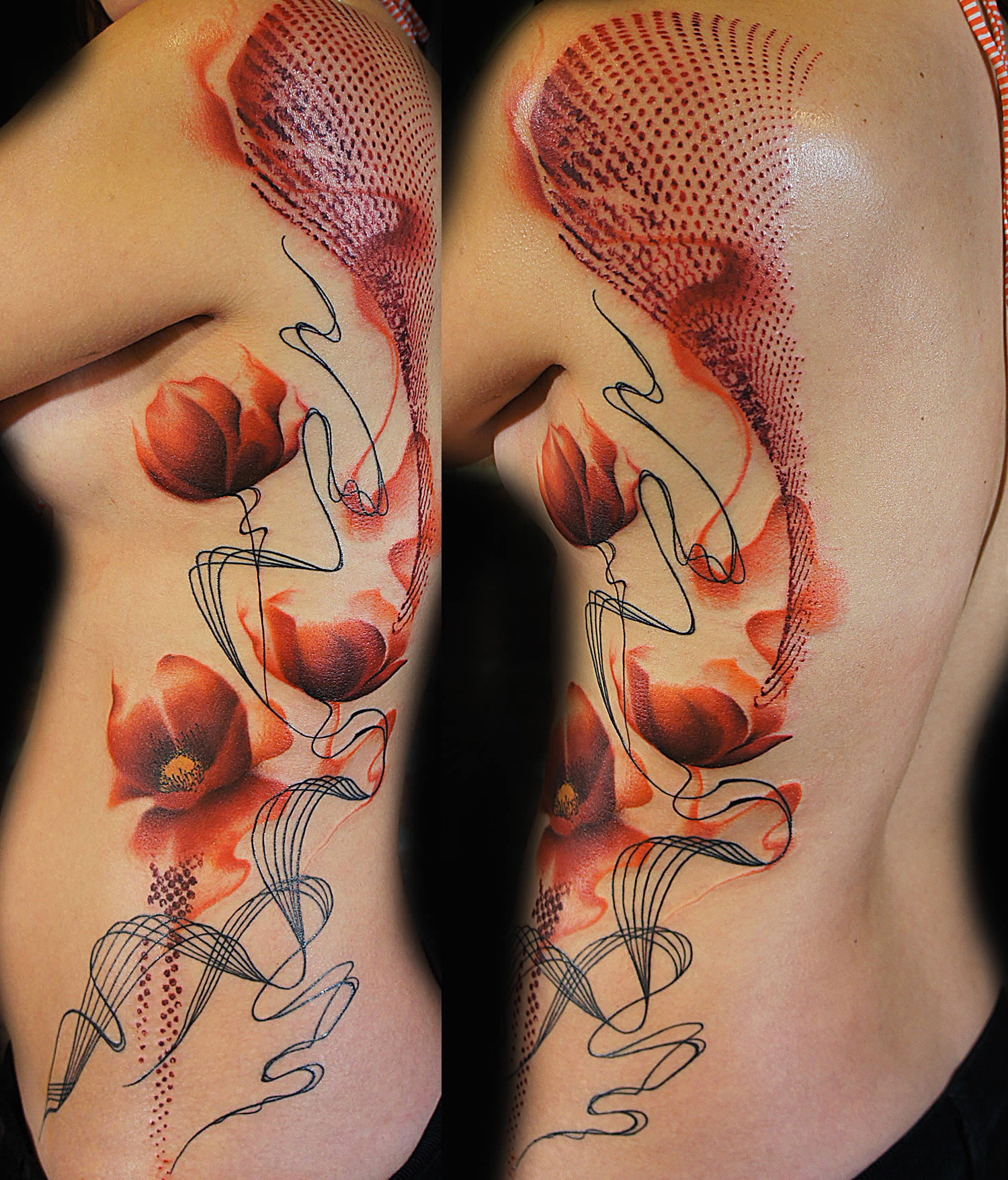 red flower sketch style tattoo by jay freestyle