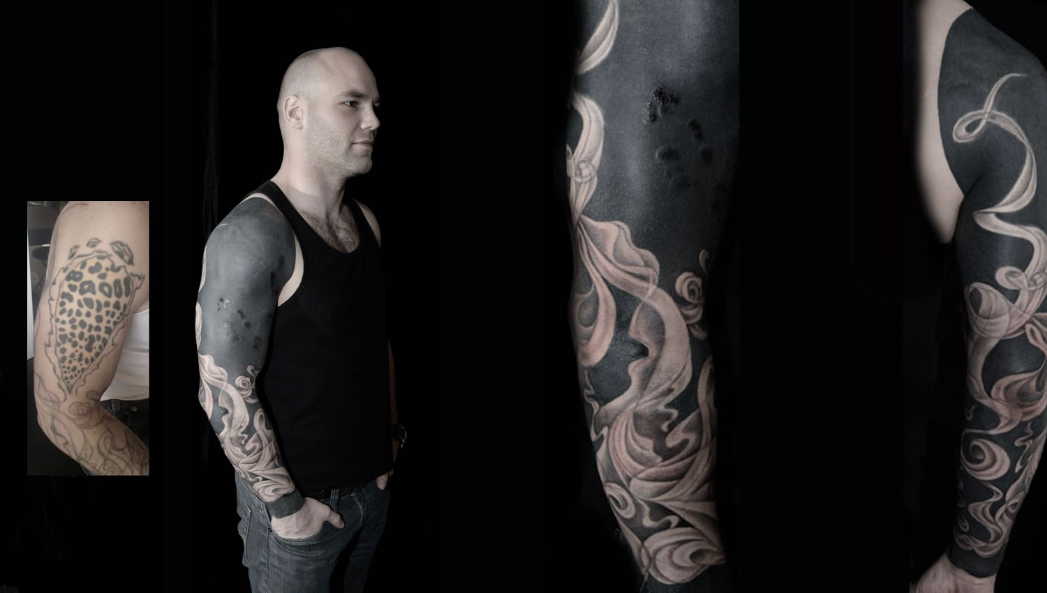 fumes pattern on arm, black, tattoo by jonny breeze