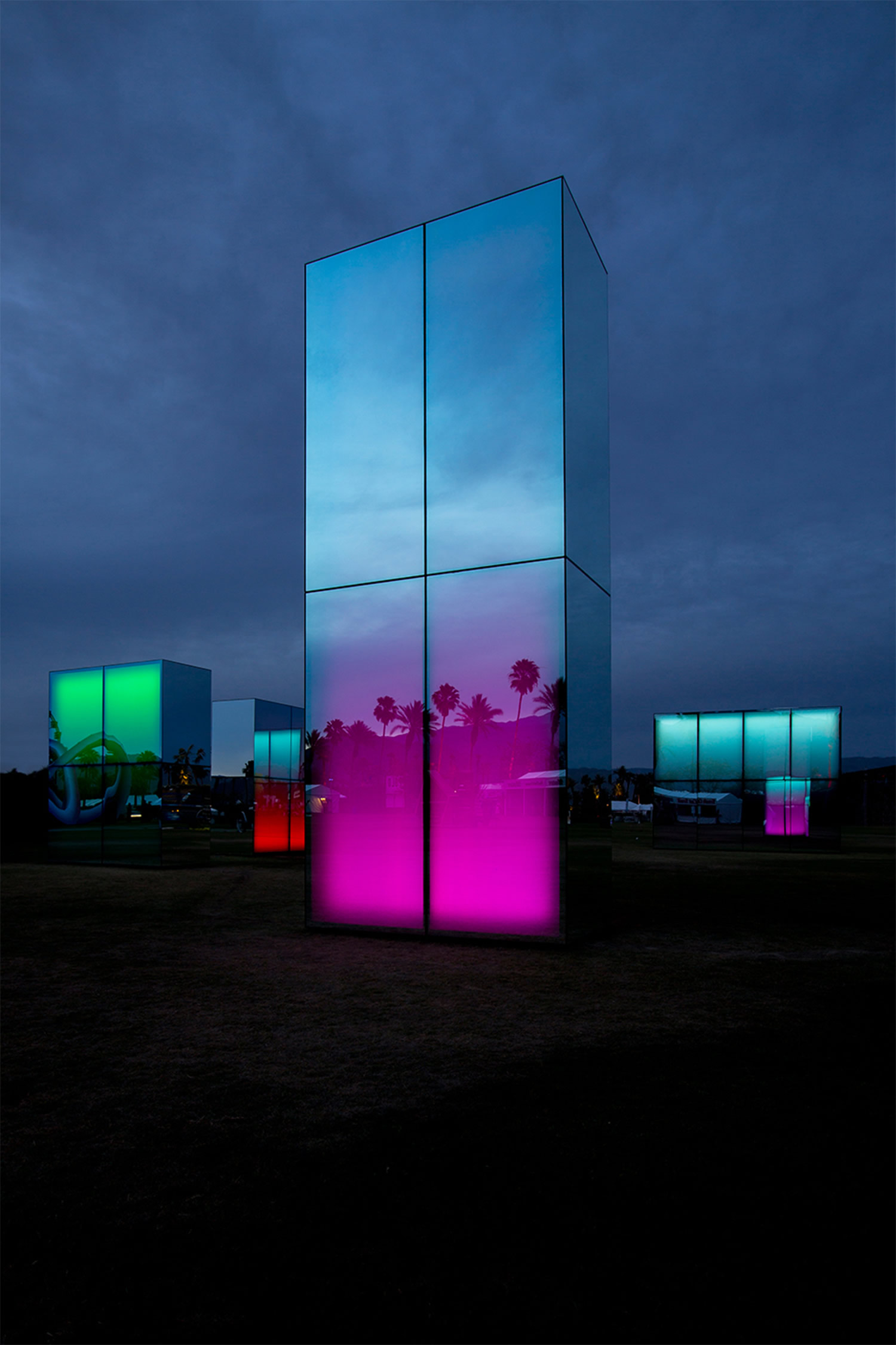 palm trees reflected on mirror blocks by philip k smith