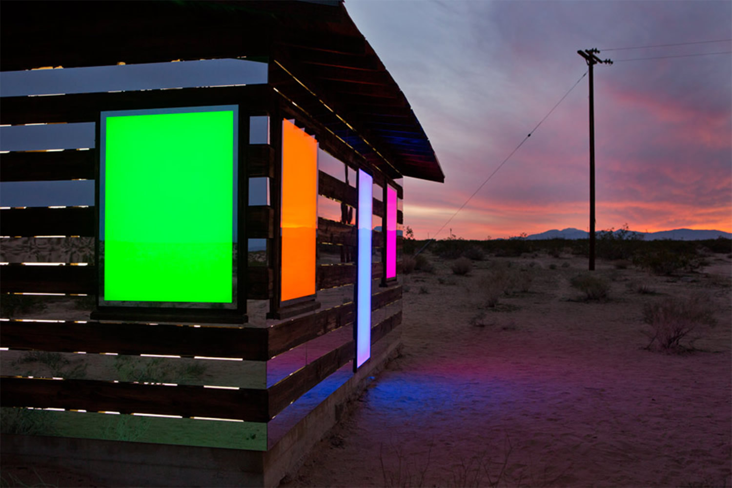 side view of lucid stead, with colored windows by phillip k smith