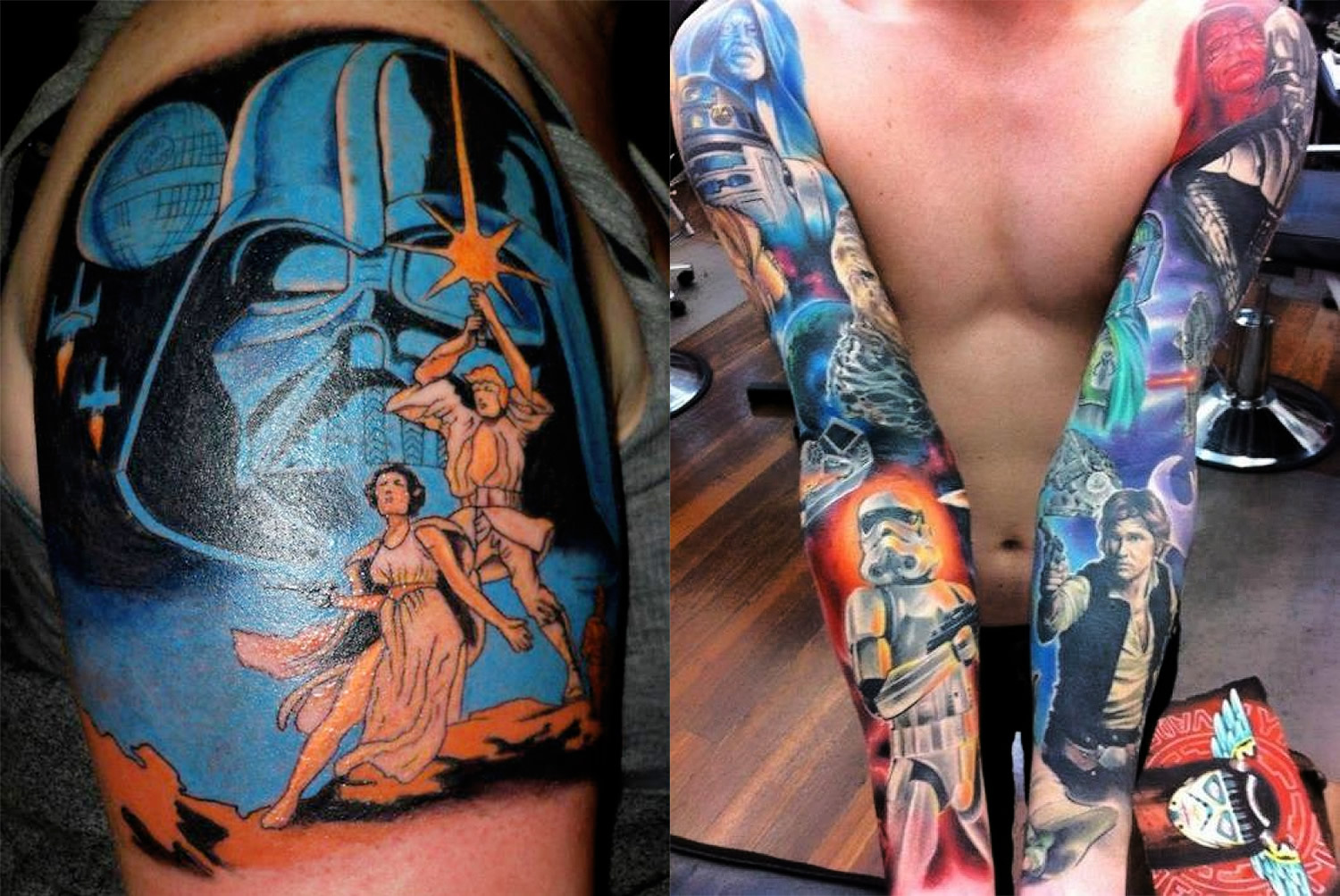 darth vader, star wars comic style and elaborate sleeve with star wars characters