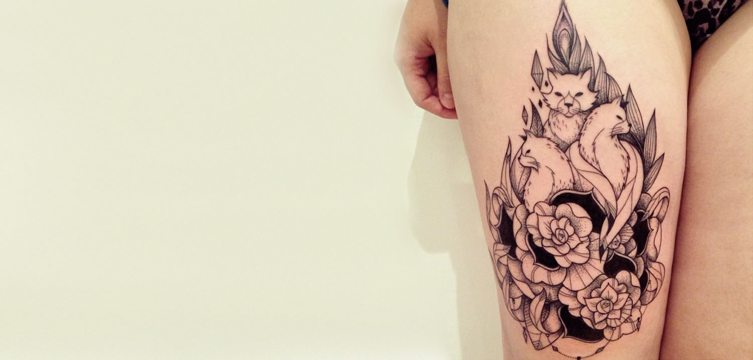 foxes and roses tattoo by supakitch