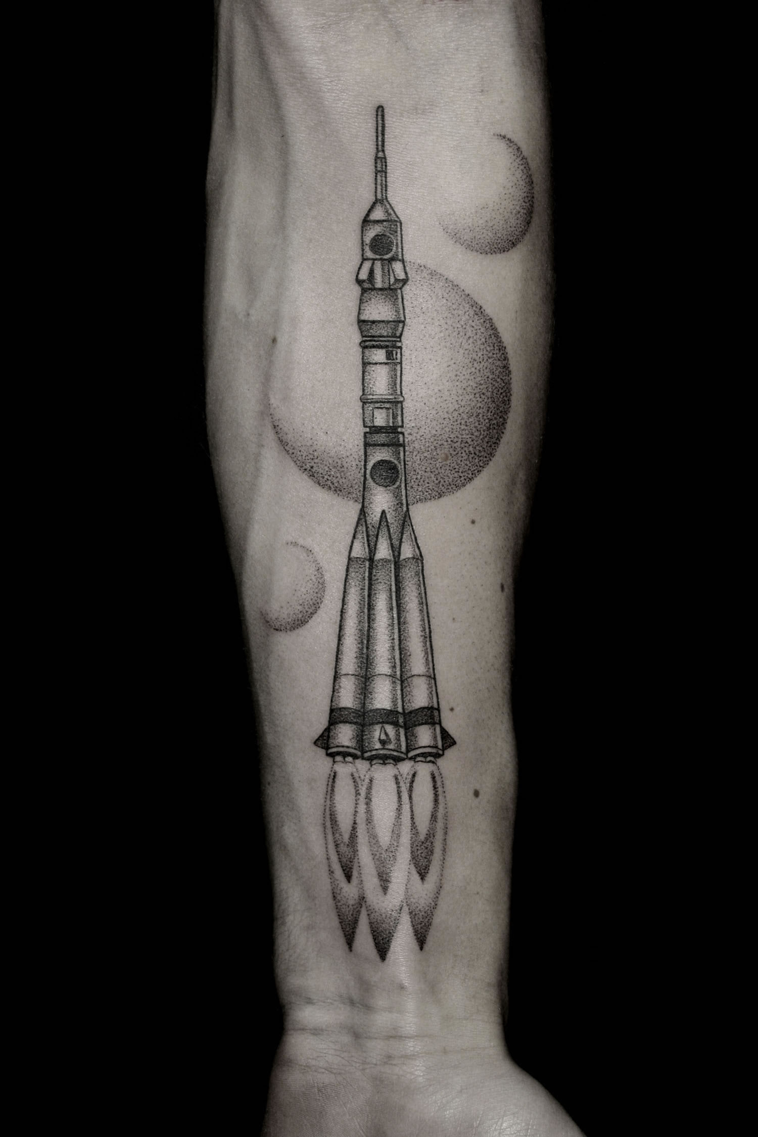 rocket lift off tattoo by Ilya Brezinski