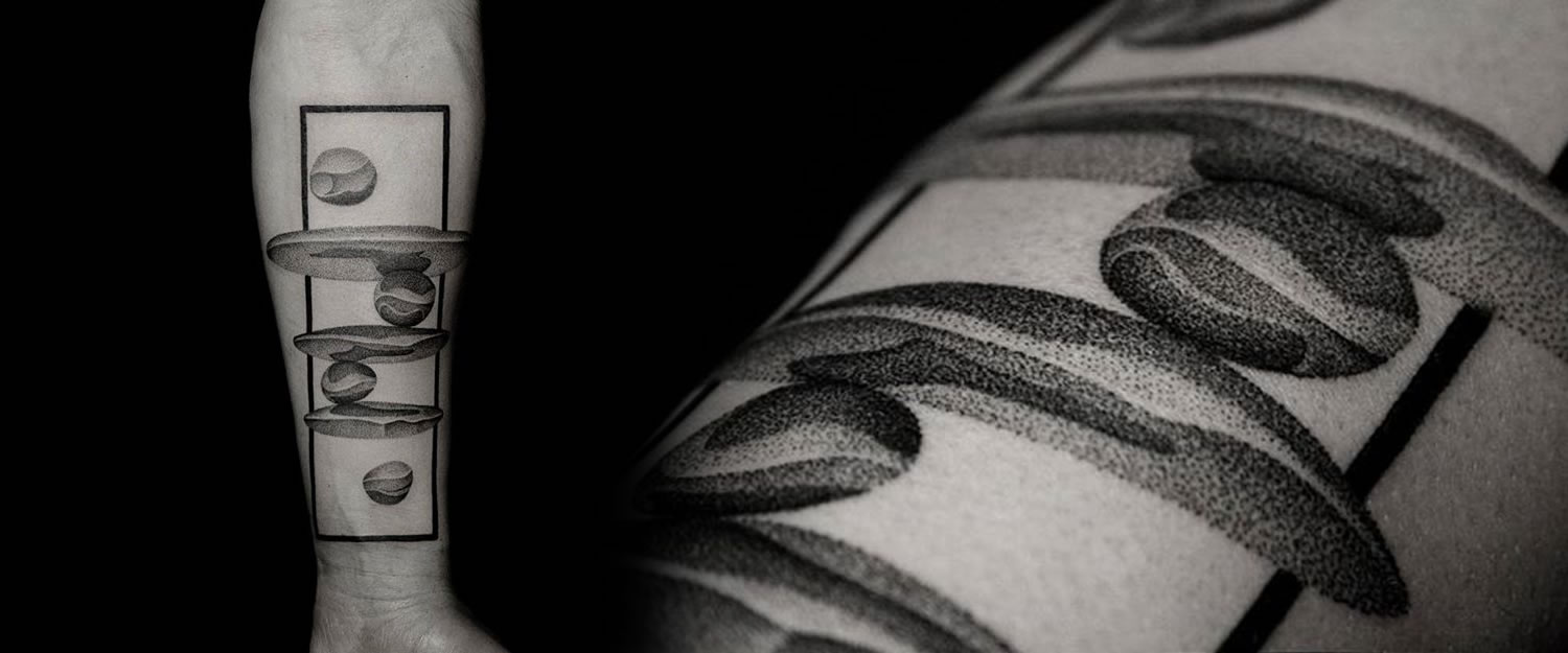roc layers and spheres tattoo by Ilya Brezinski