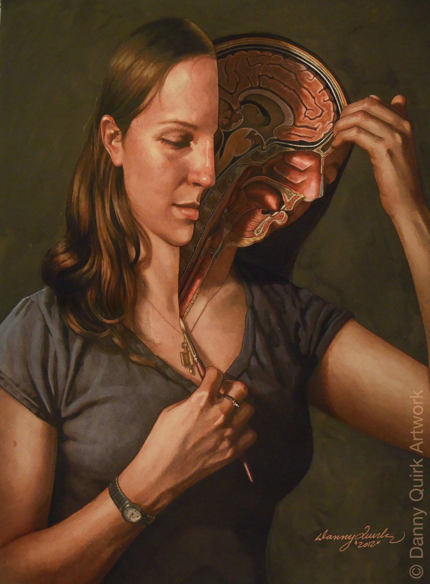 Anatomical head cross section painting
