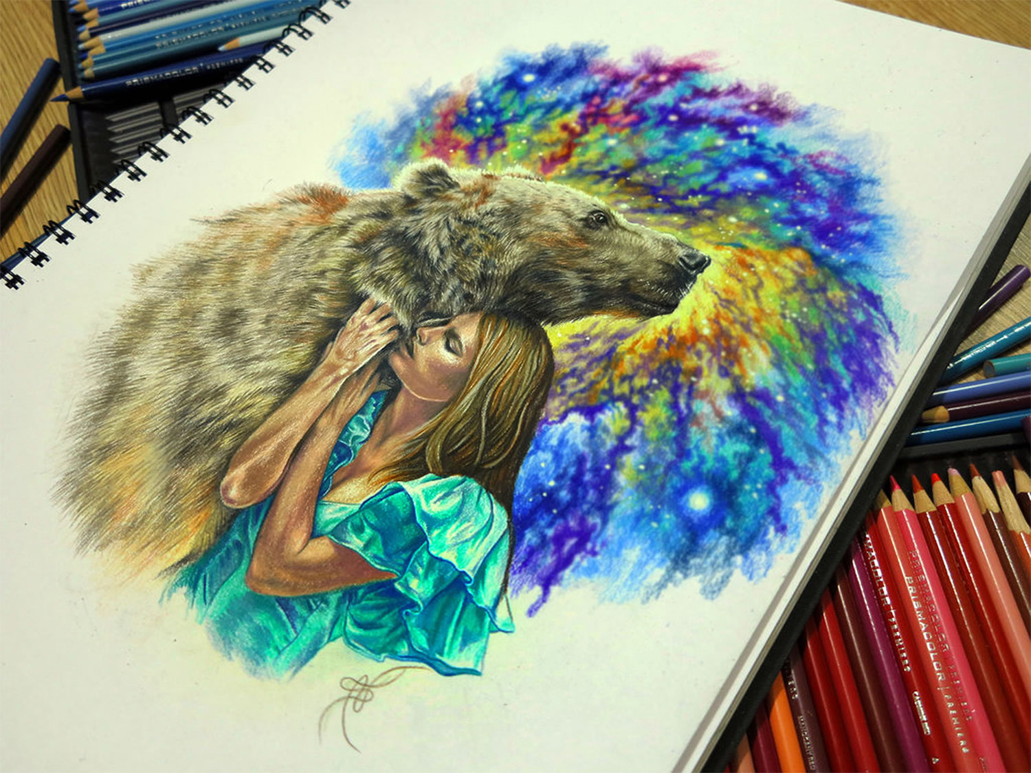 dreams, bear and girl drawing by nika samarina