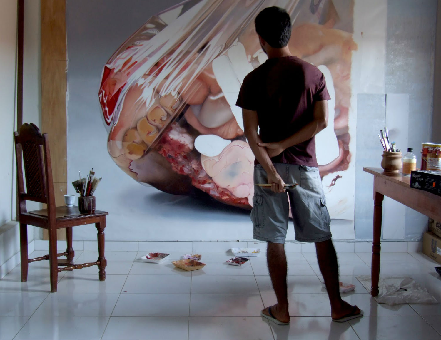 Fábio Magalhães hyperrealist body horror painting  artist