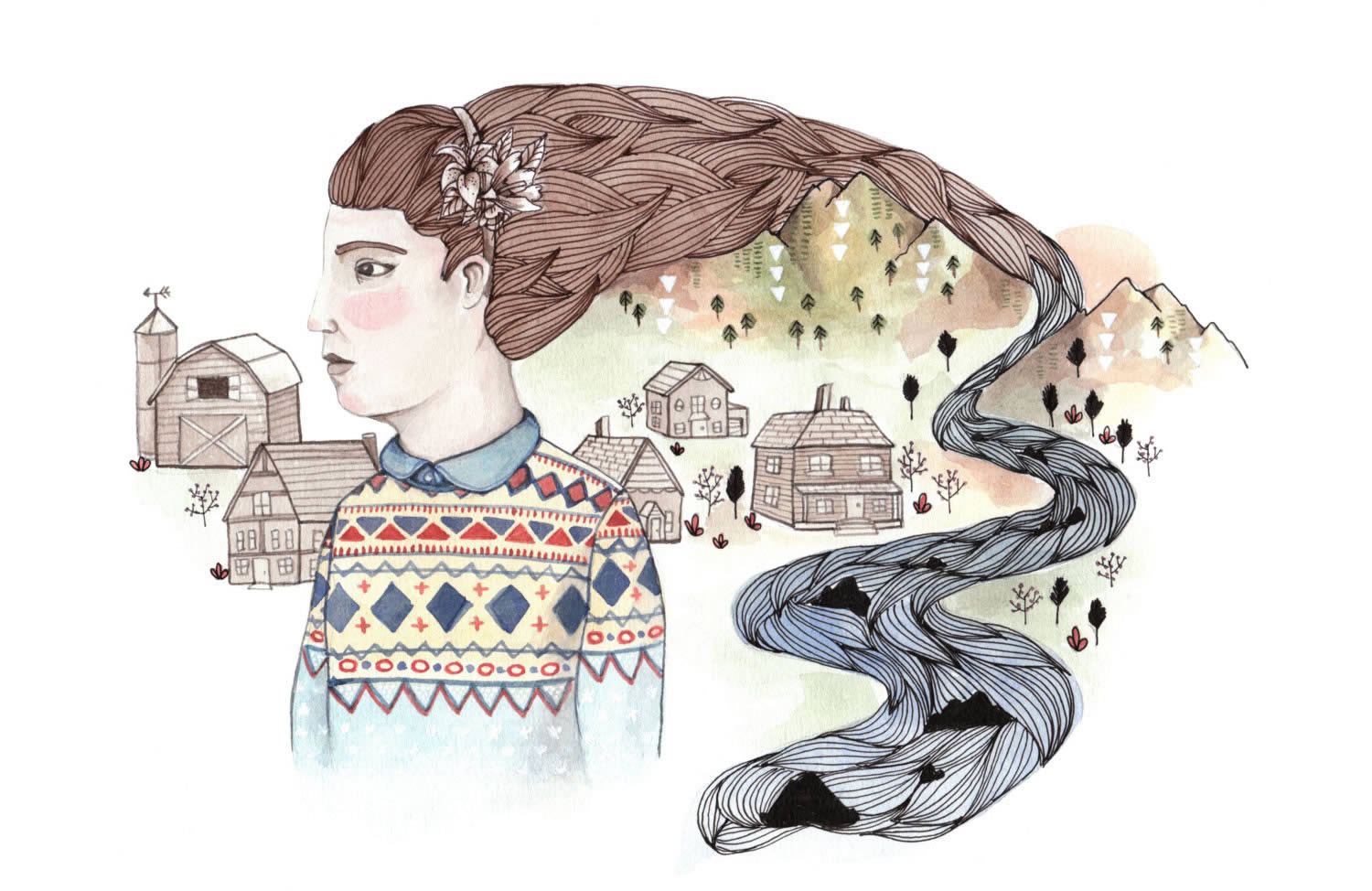 girl with brown hair floating into mountains by brooke weeber