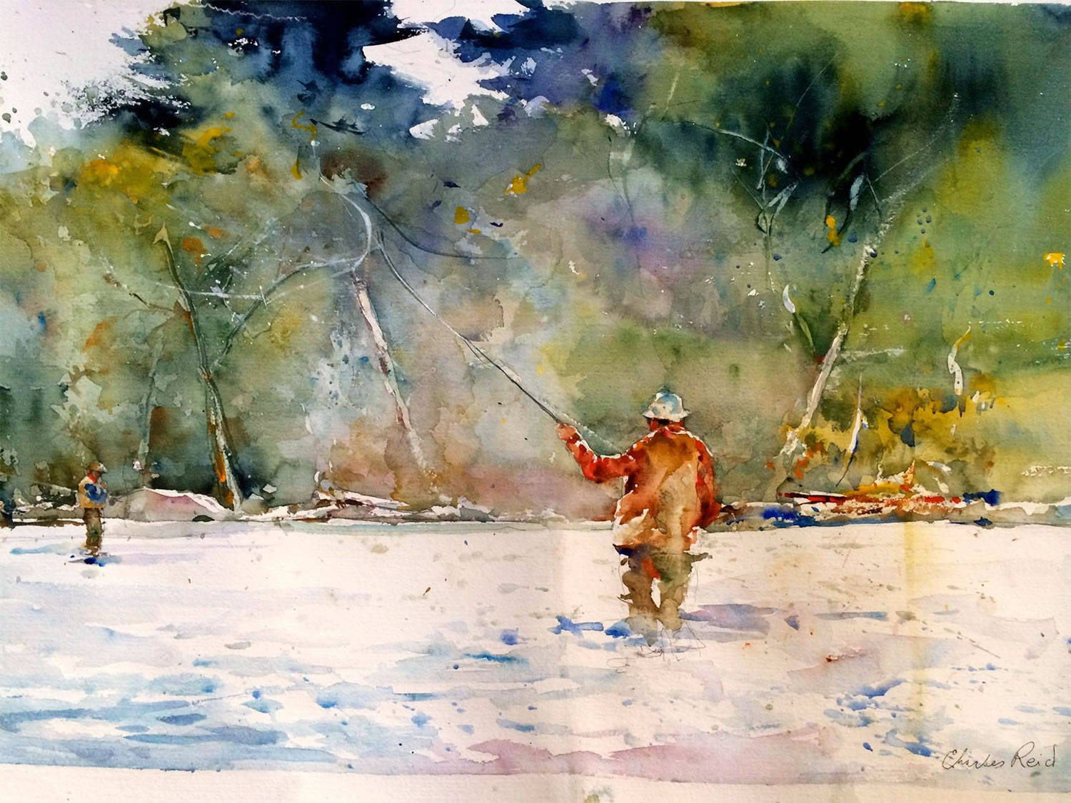 fisherman, fishing in the river, by charles reid