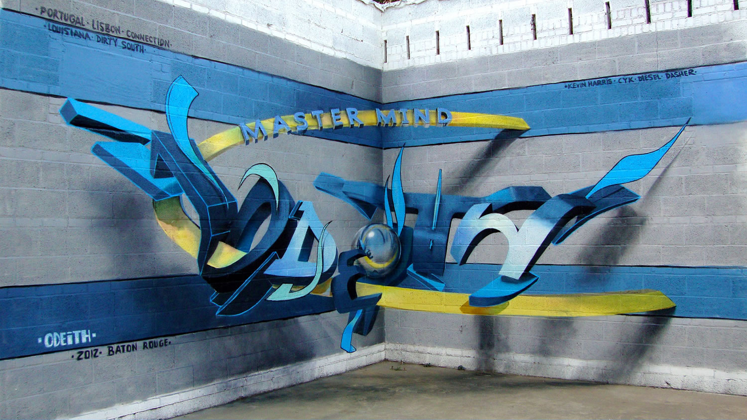 blue and yellow lettering, graffiti by odeith