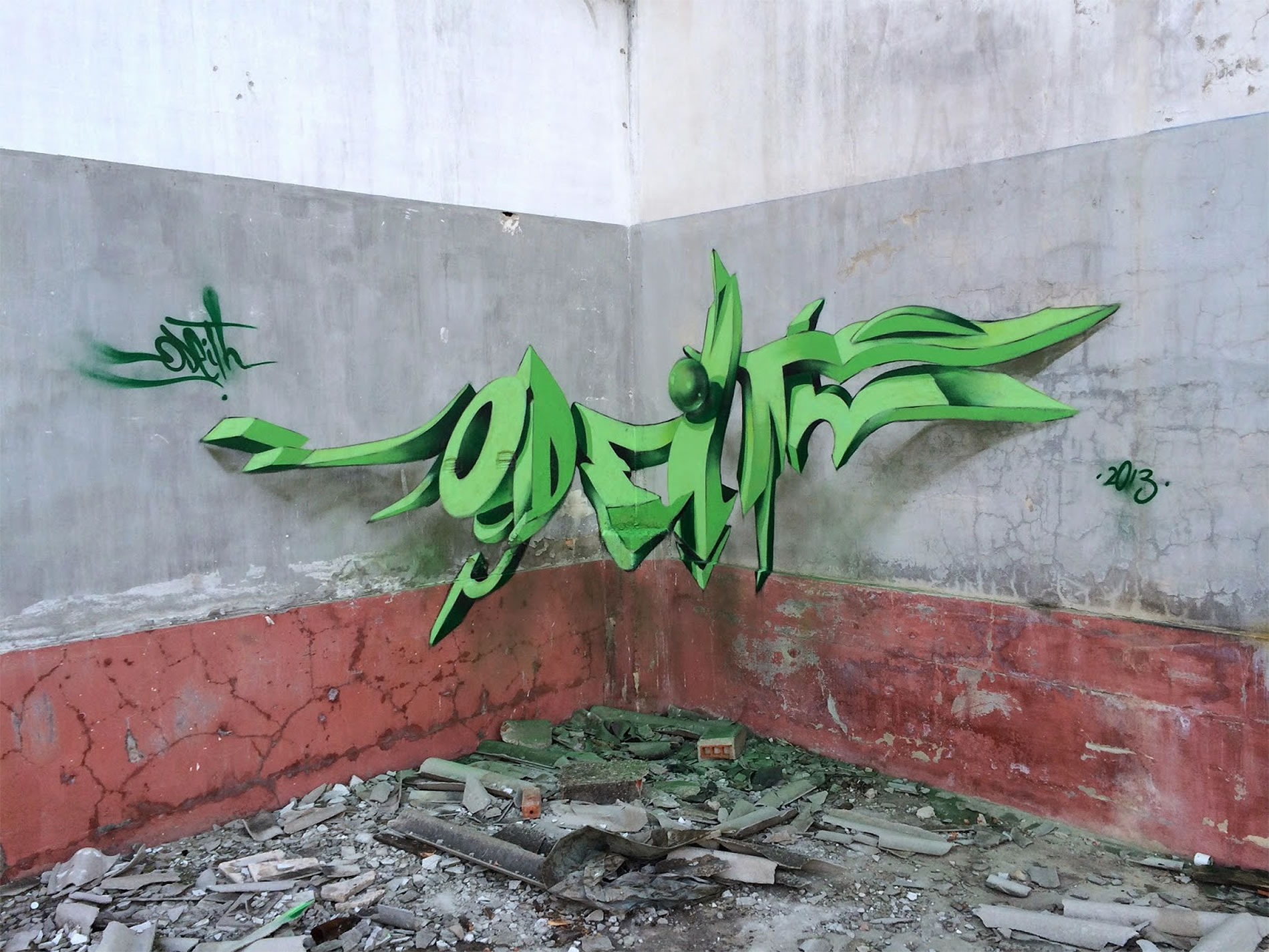 word odeith in 3d anamorphic graffit by odeith, portugal