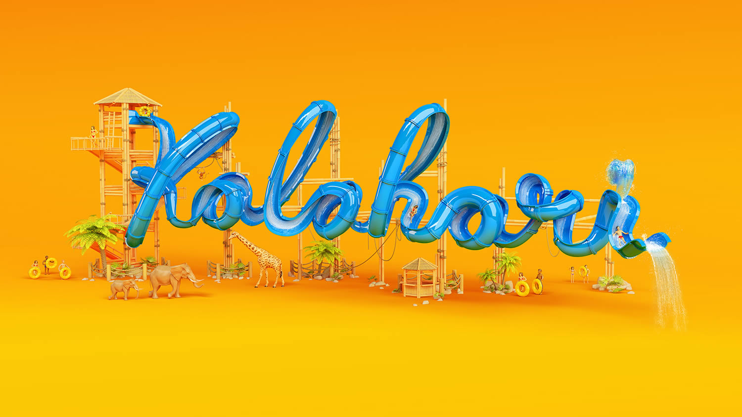 kalahari, water slide in blue, 3d typography by foreal