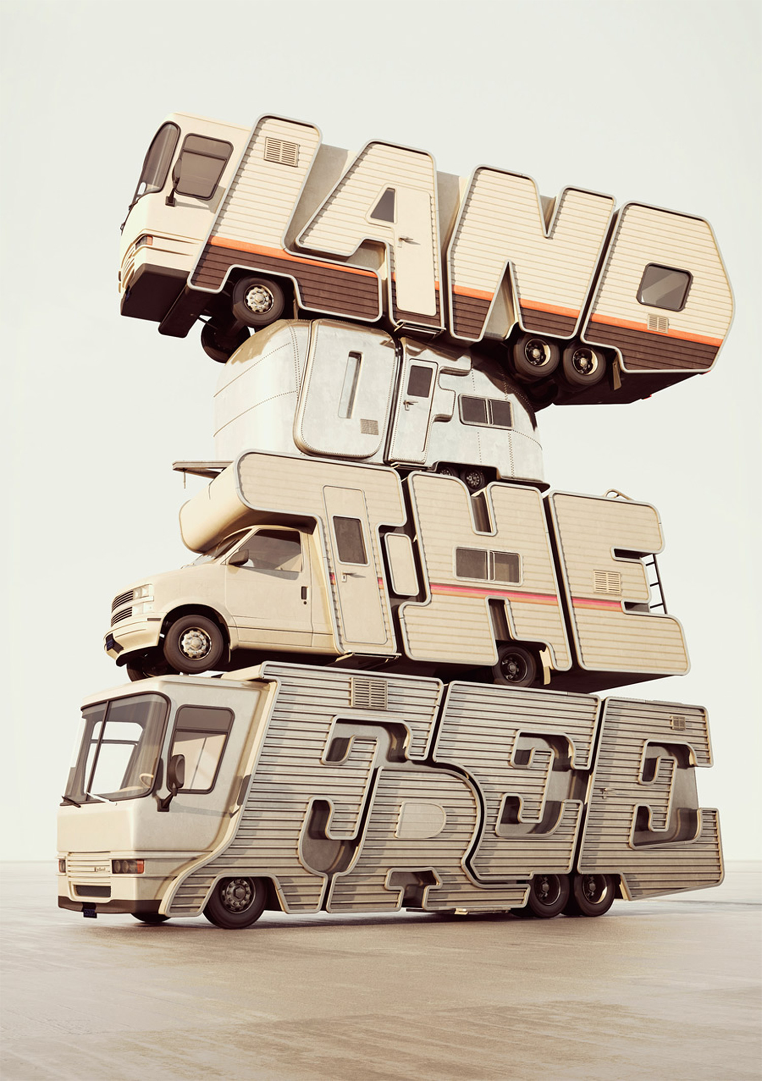 rv trailer with typography: land of the free by chris labrooy