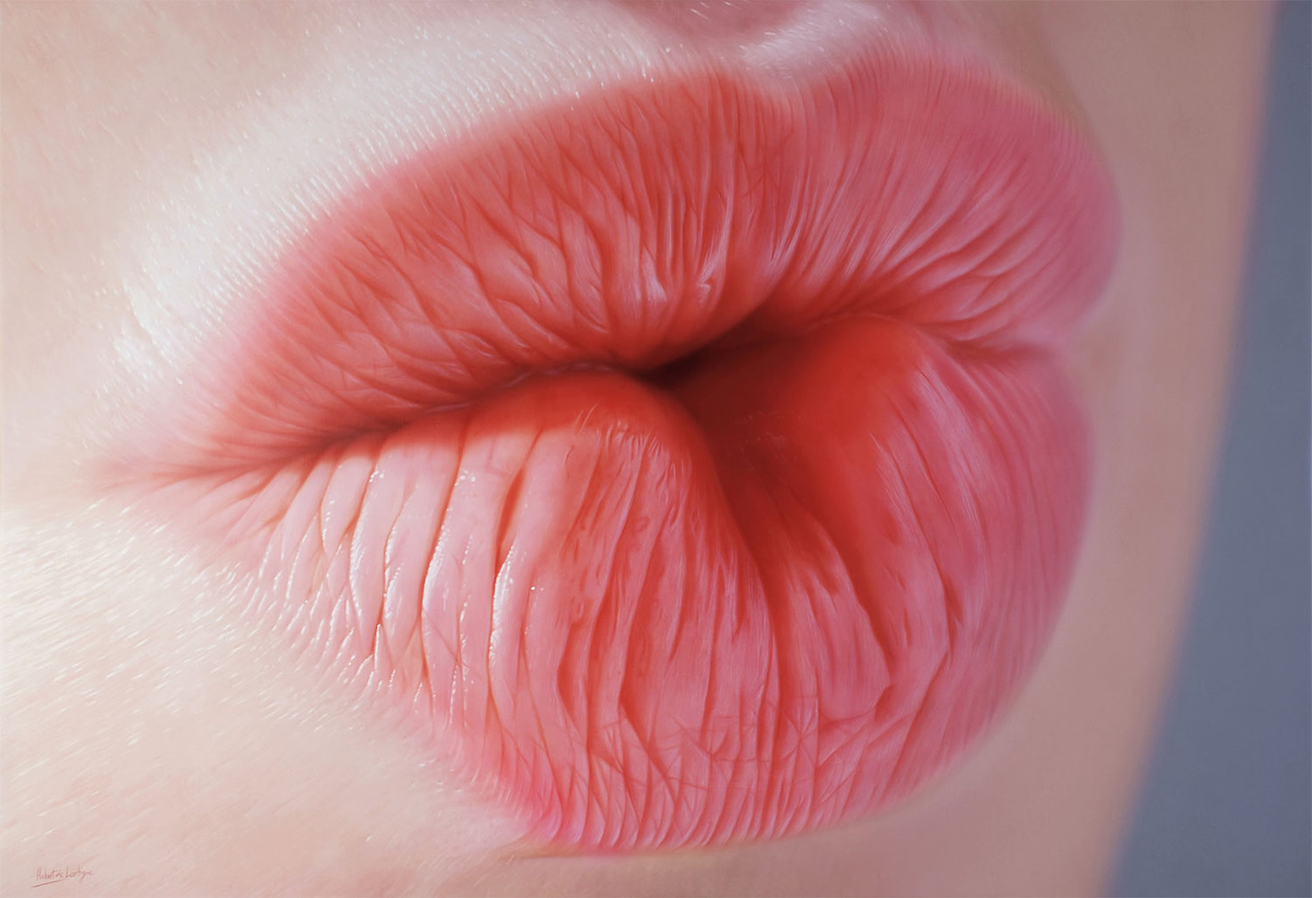 plump pink lips, painting by plump pink lips, painting by Hubert de Lartigue