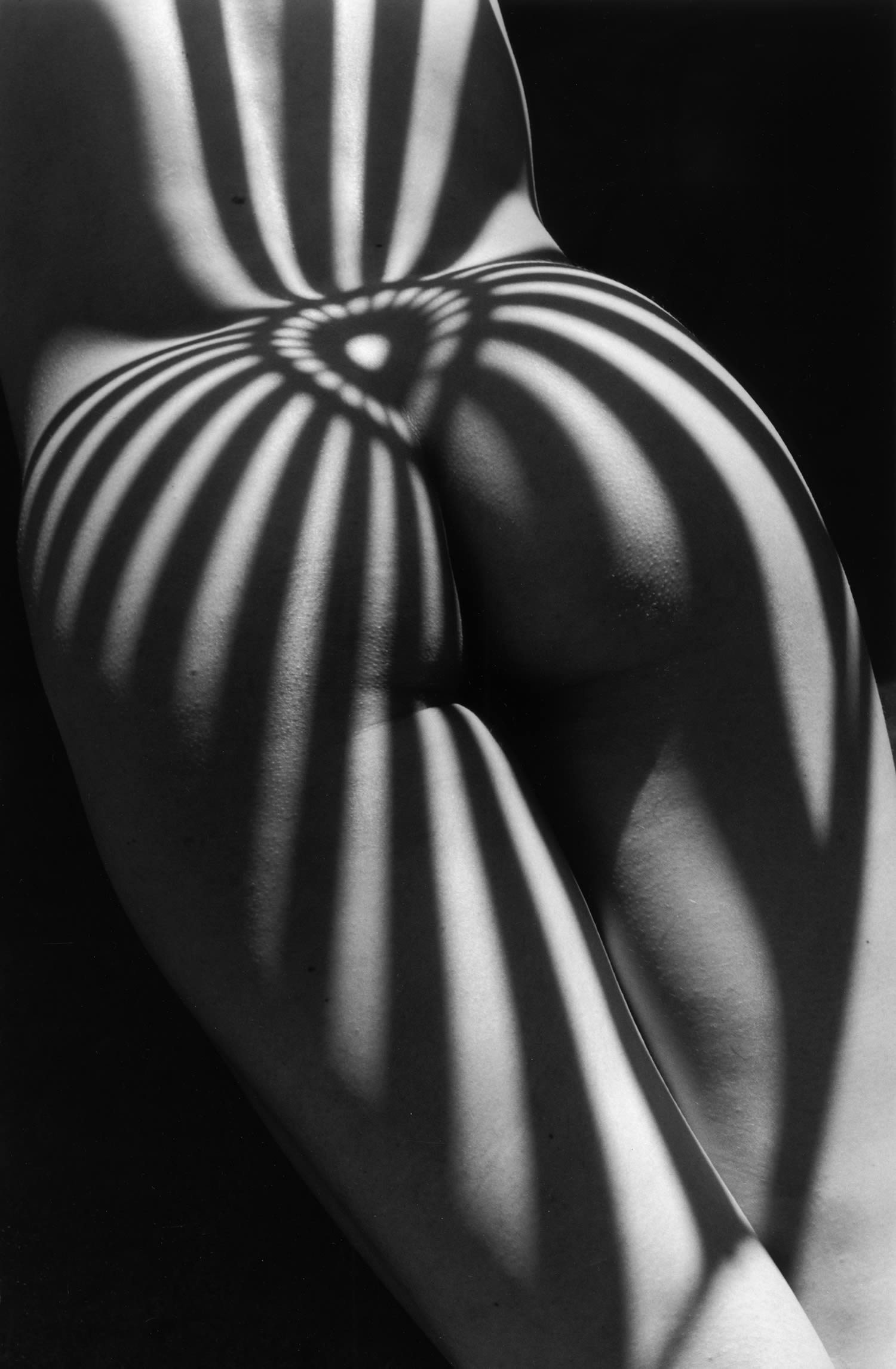 buttlocks with pattern, zebra striped nude, photography by lucien clergue