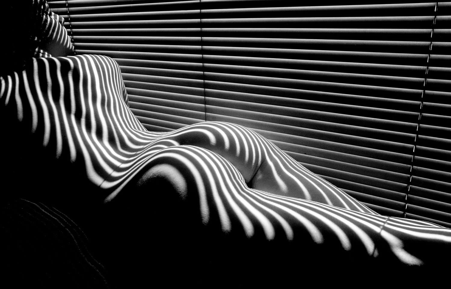 buttlocks, zebra striped nude, photography by lucien clergue